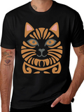 Tribal Cat Graphic Tee - Unique Design!