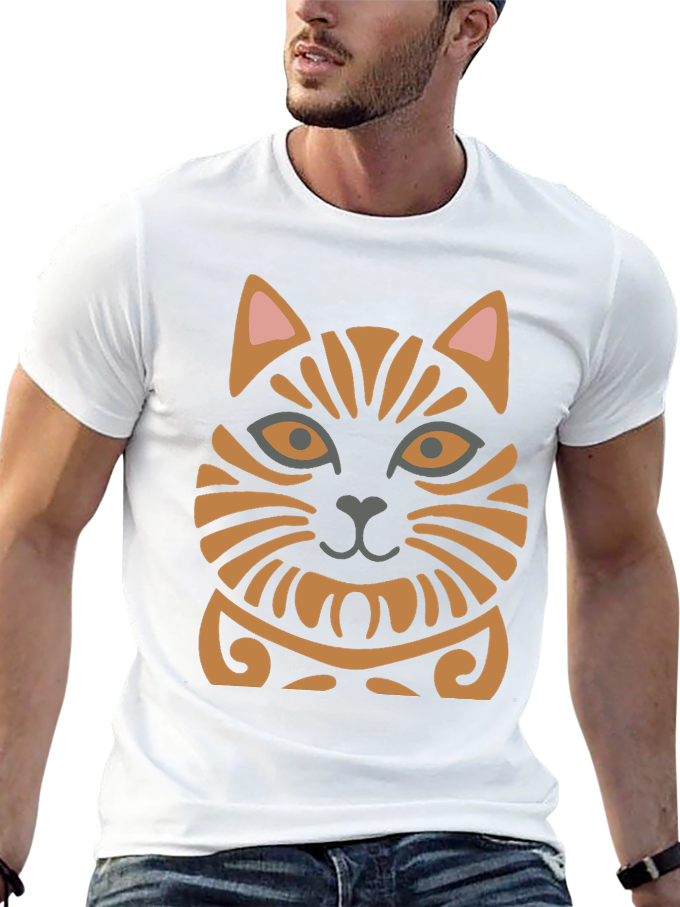 Tribal Cat Graphic Tee - Unique Design!