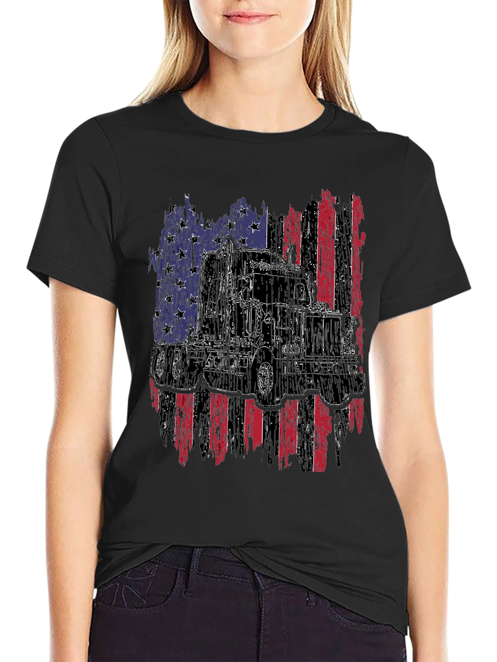 Trucker Pride Tee - American Flag Truck Design