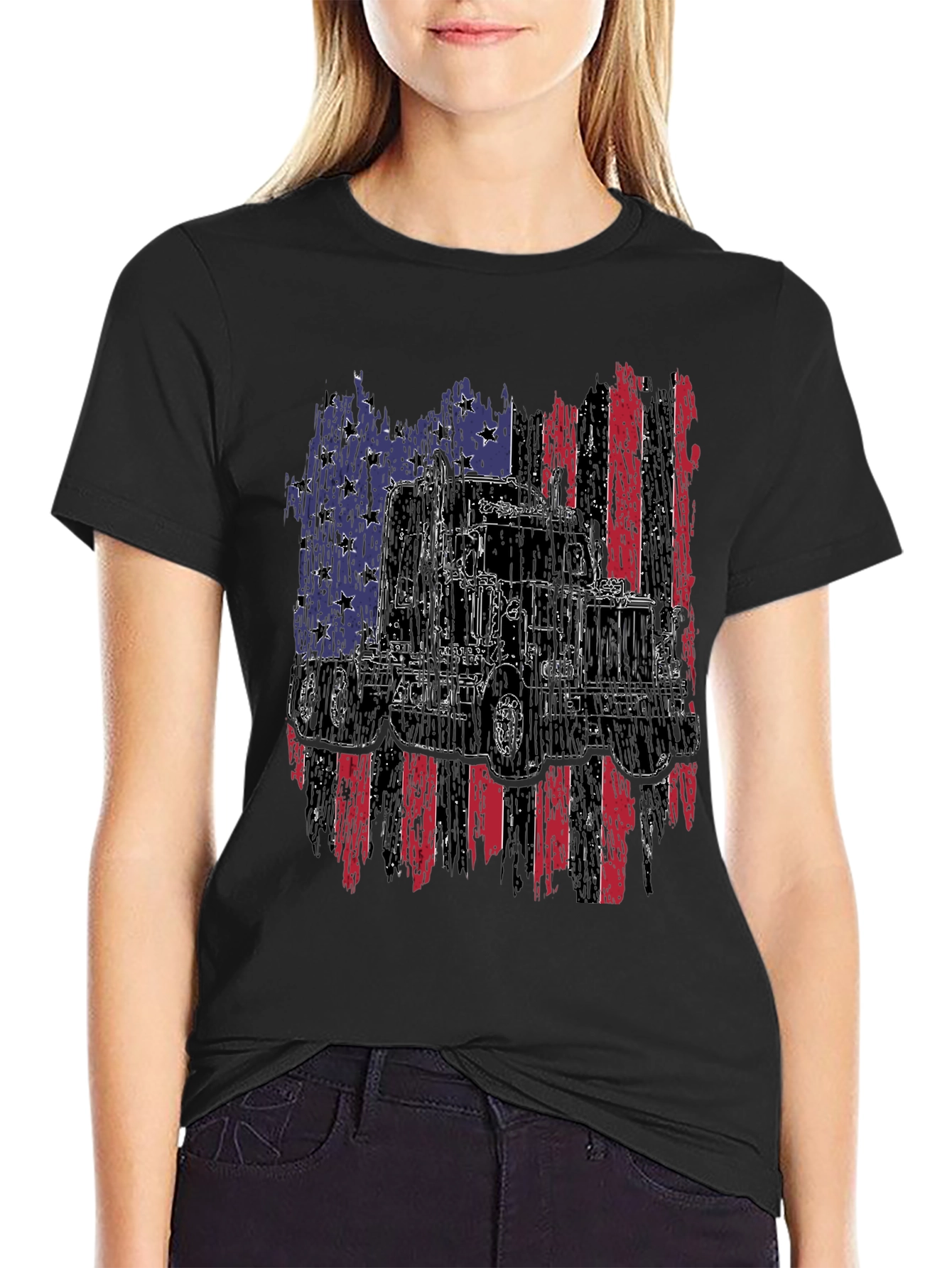 Trucker Pride Tee - American Flag Truck Design