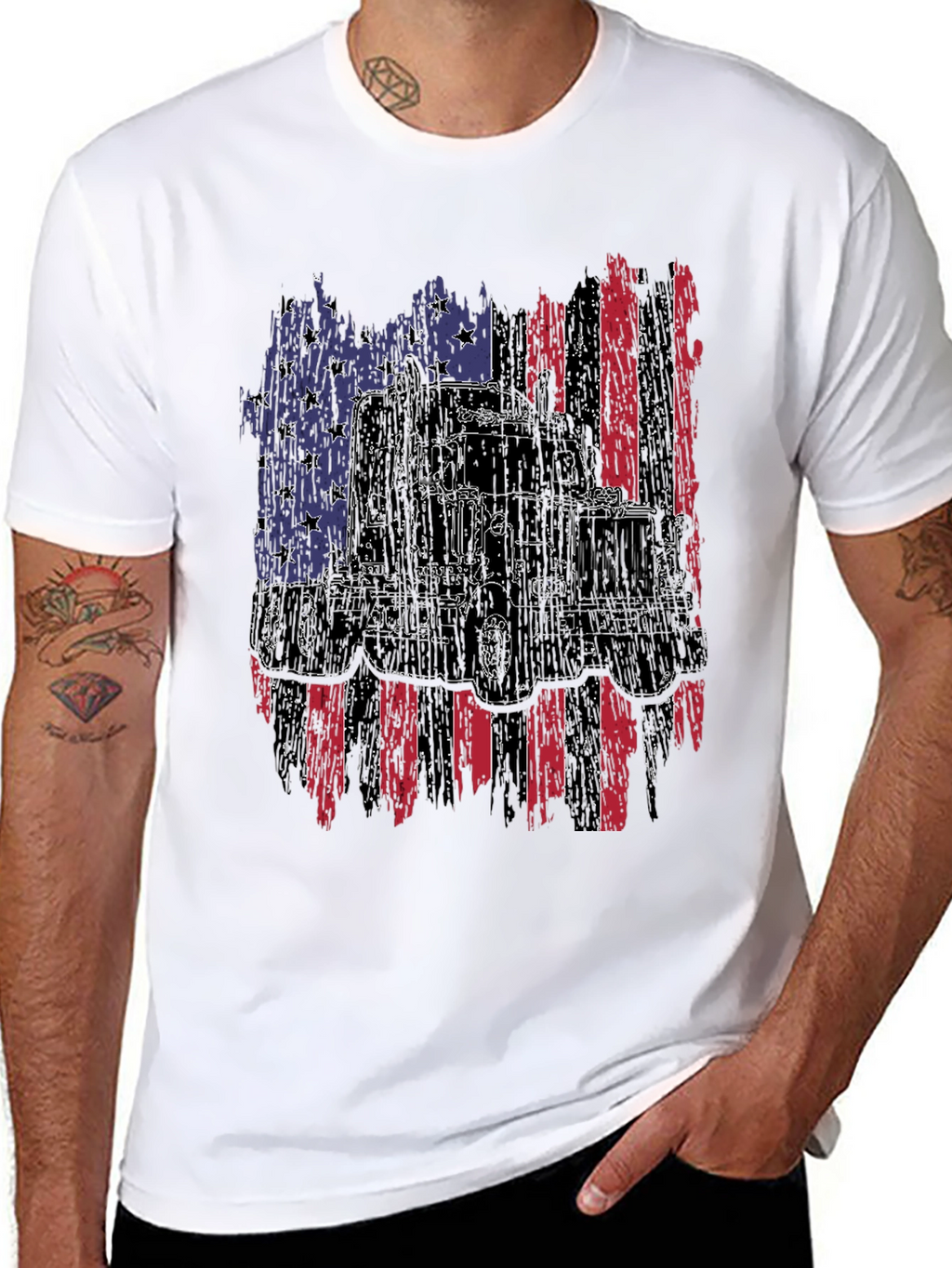 Trucker Pride Tee - American Flag Truck Design