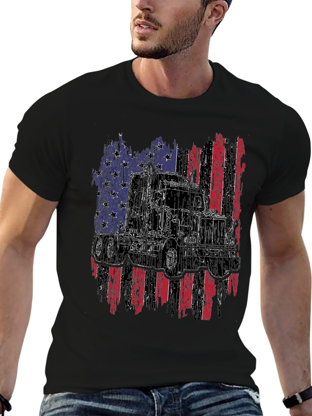 Trucker Pride Tee - American Flag Truck Design