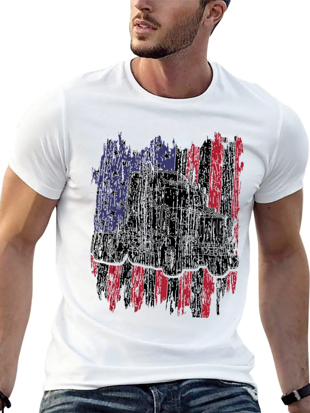 Trucker Pride Tee - American Flag Truck Design