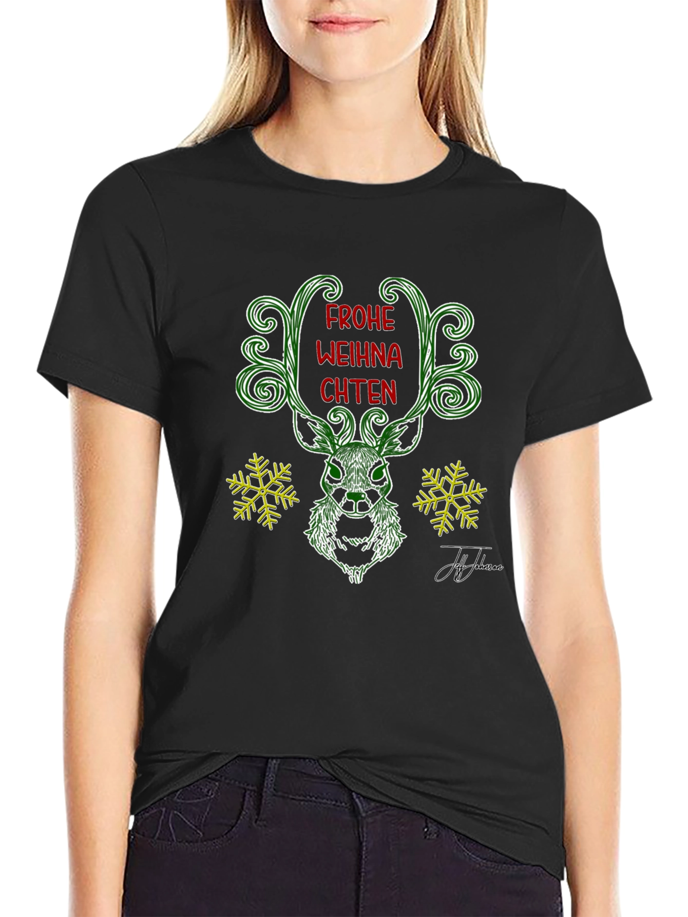 Festive Deer Christmas T-Shirt - Frohe Weihnachten