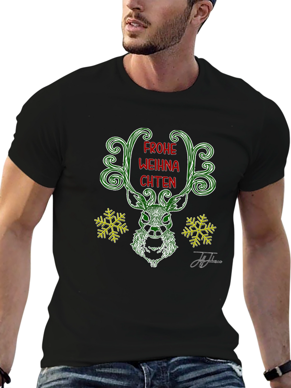 Festive Deer Christmas T-Shirt - Frohe Weihnachten