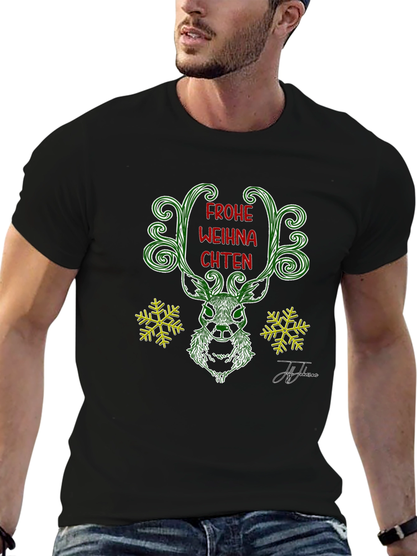 Festive Deer Christmas T-Shirt - Frohe Weihnachten