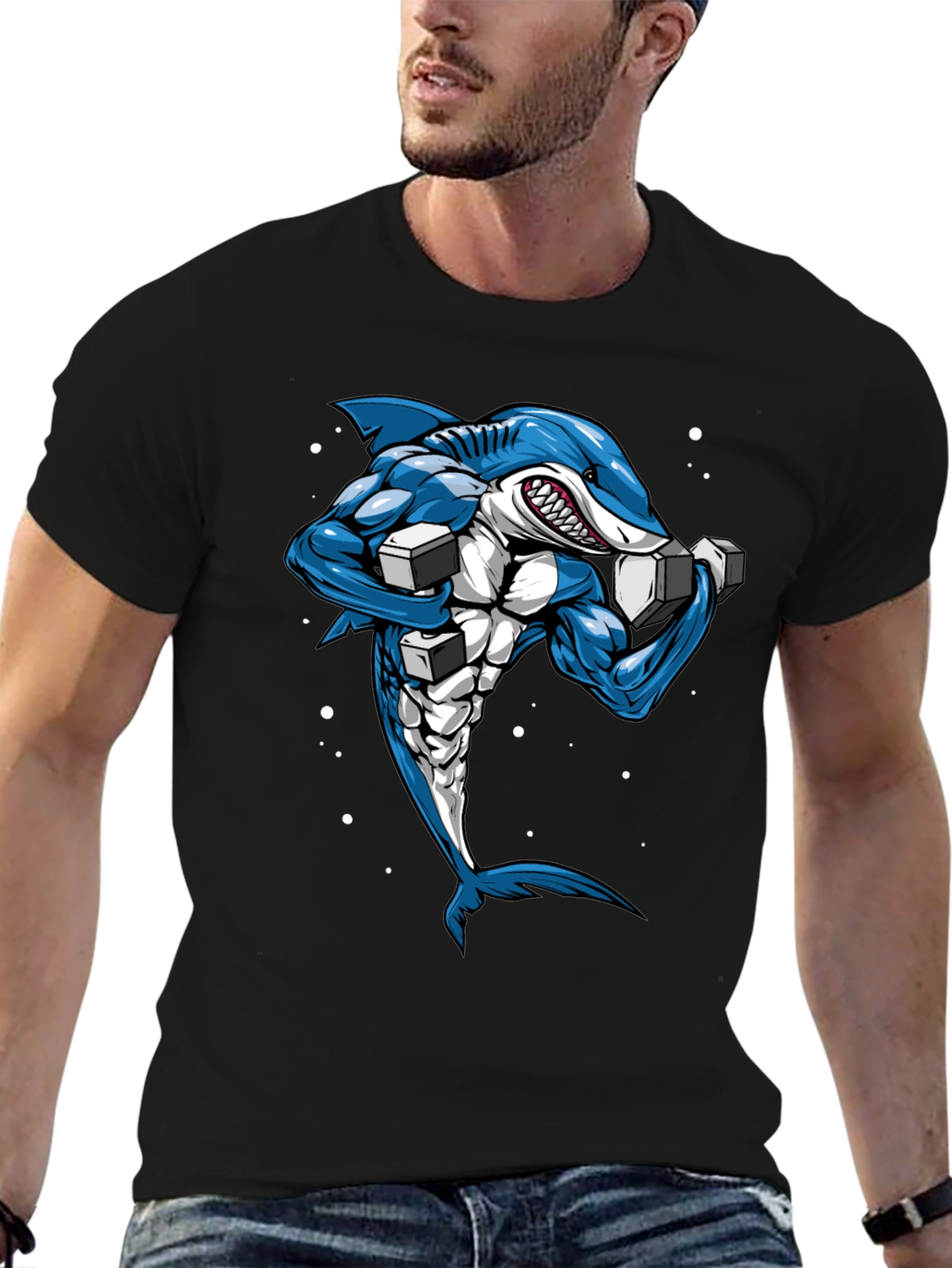 Muscle Shark Graphic Tee - Black Cotton T-Shirt