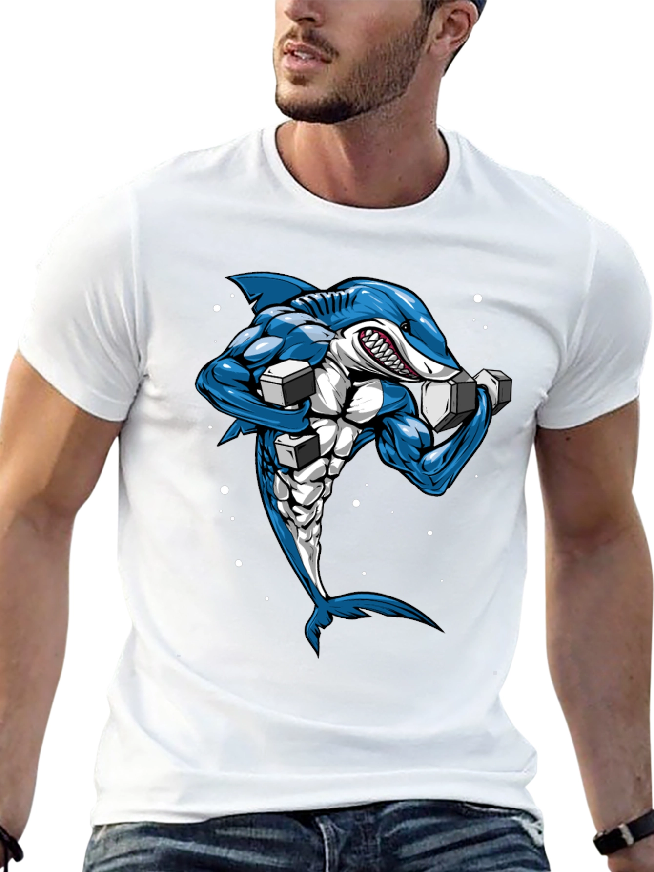 Muscle Shark Graphic Tee - Black Cotton T-Shirt