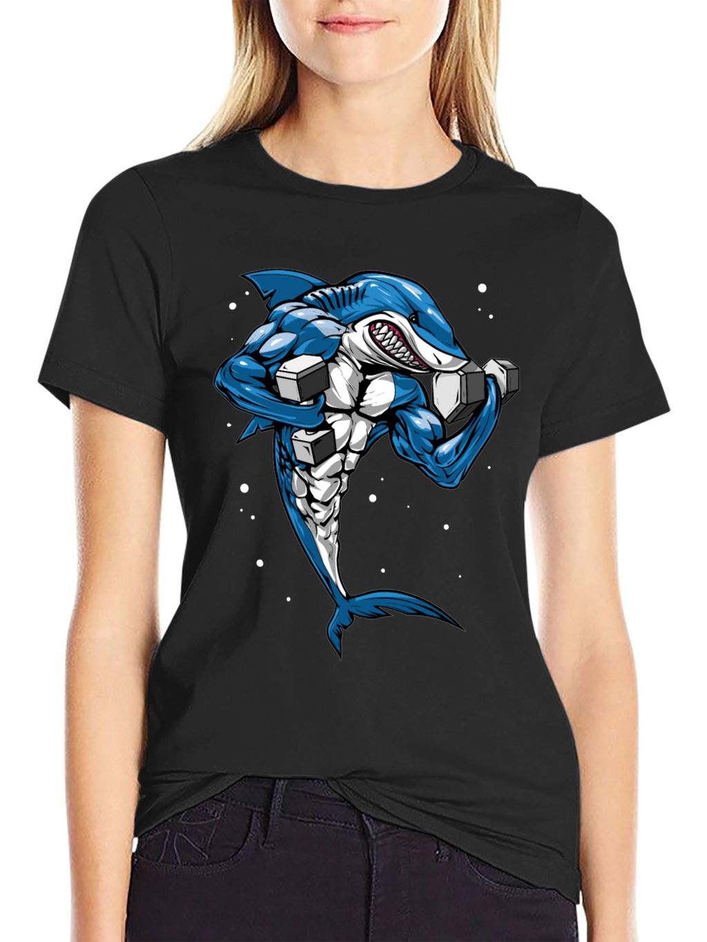 Muscle Shark Graphic Tee - Black Cotton T-Shirt
