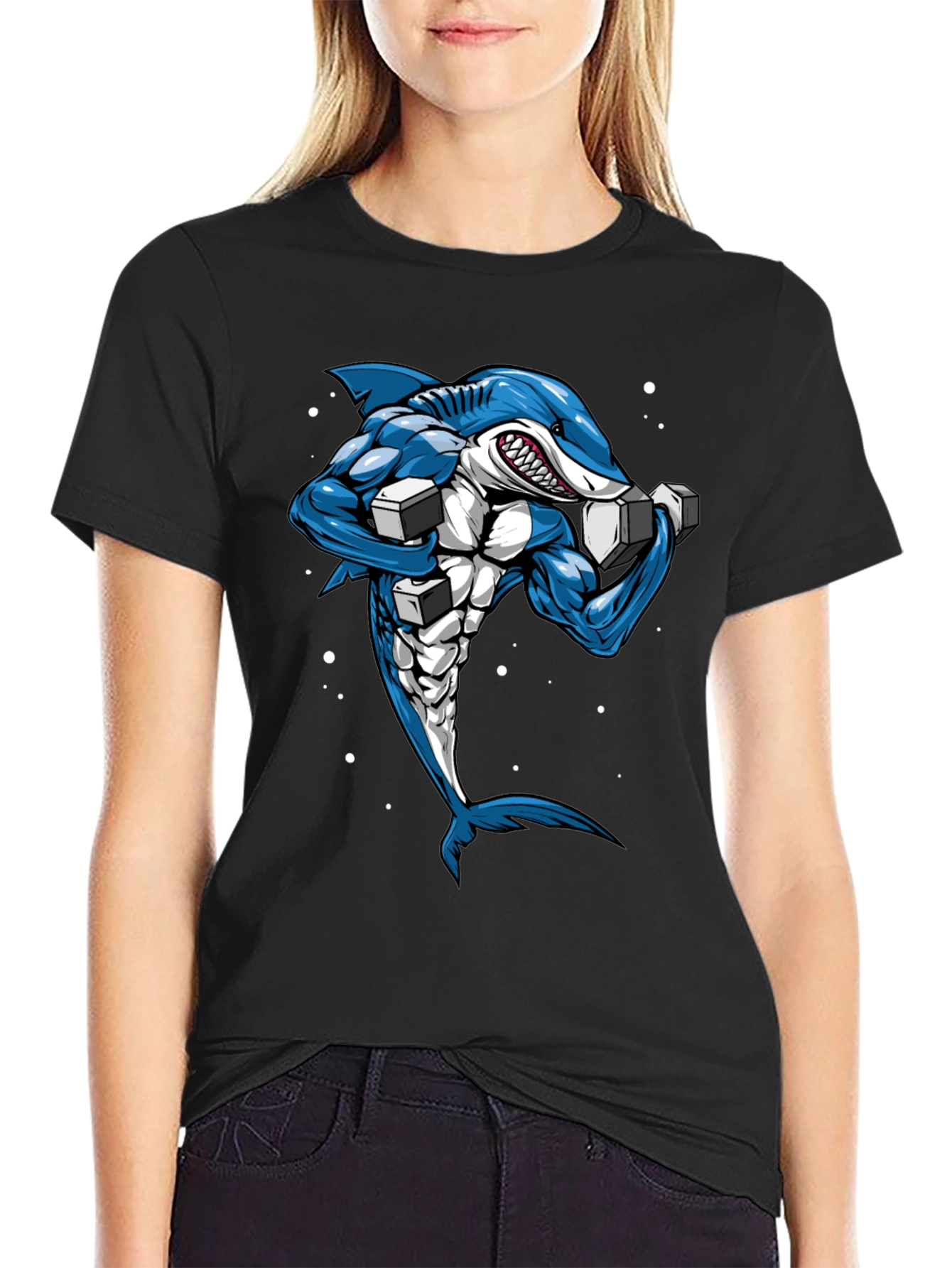 Muscle Shark Graphic Tee - Black Cotton T-Shirt