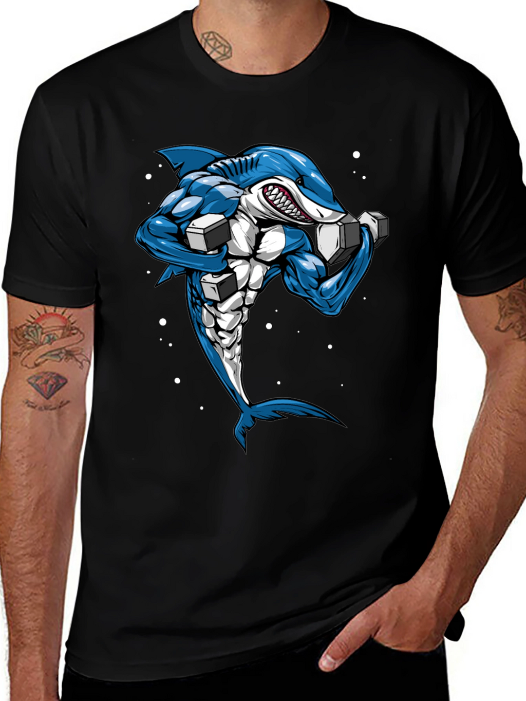 Muscle Shark Graphic Tee - Black Cotton T-Shirt