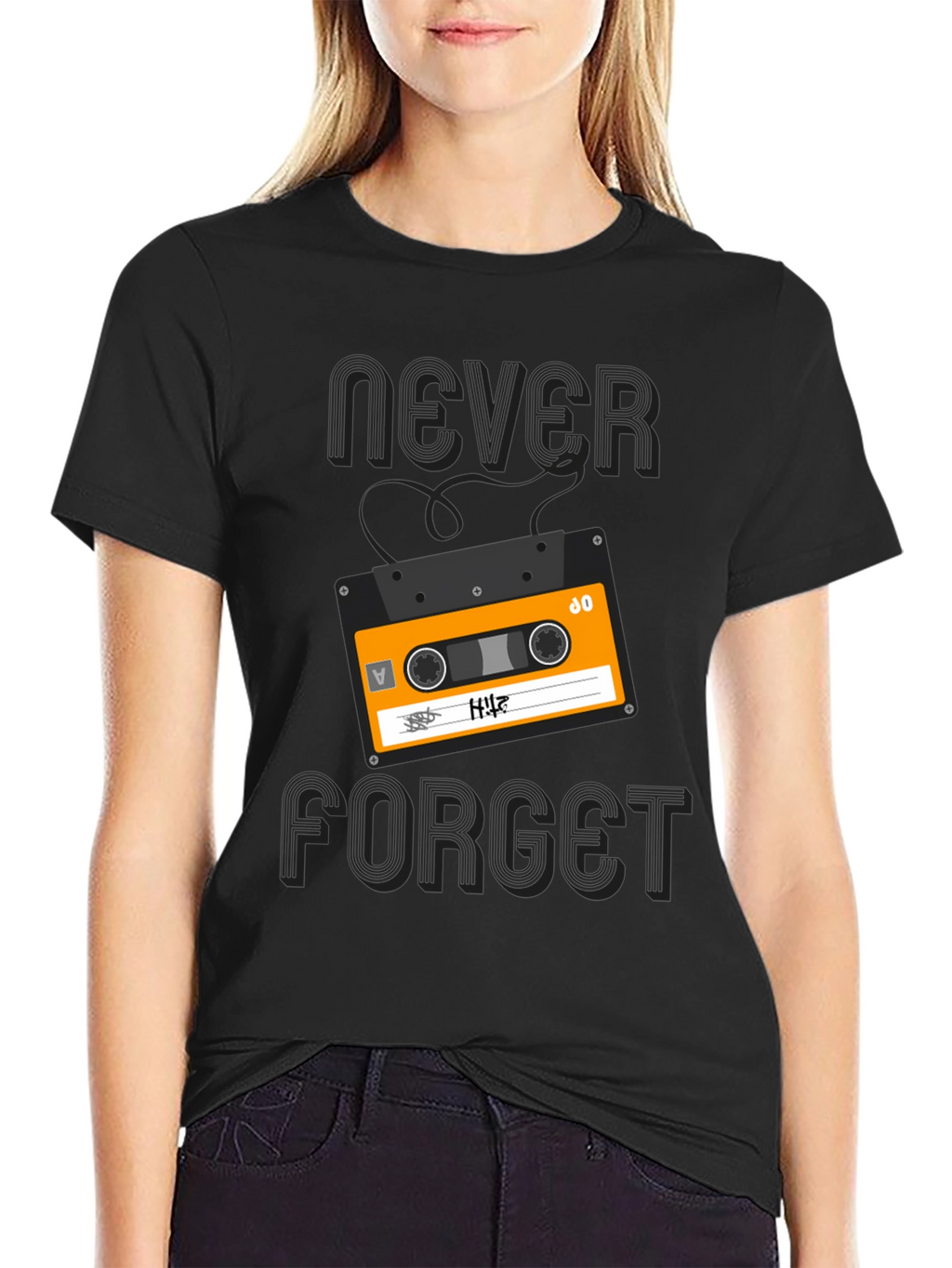 Retro Cassette Never Forget Graphic Tee - Black