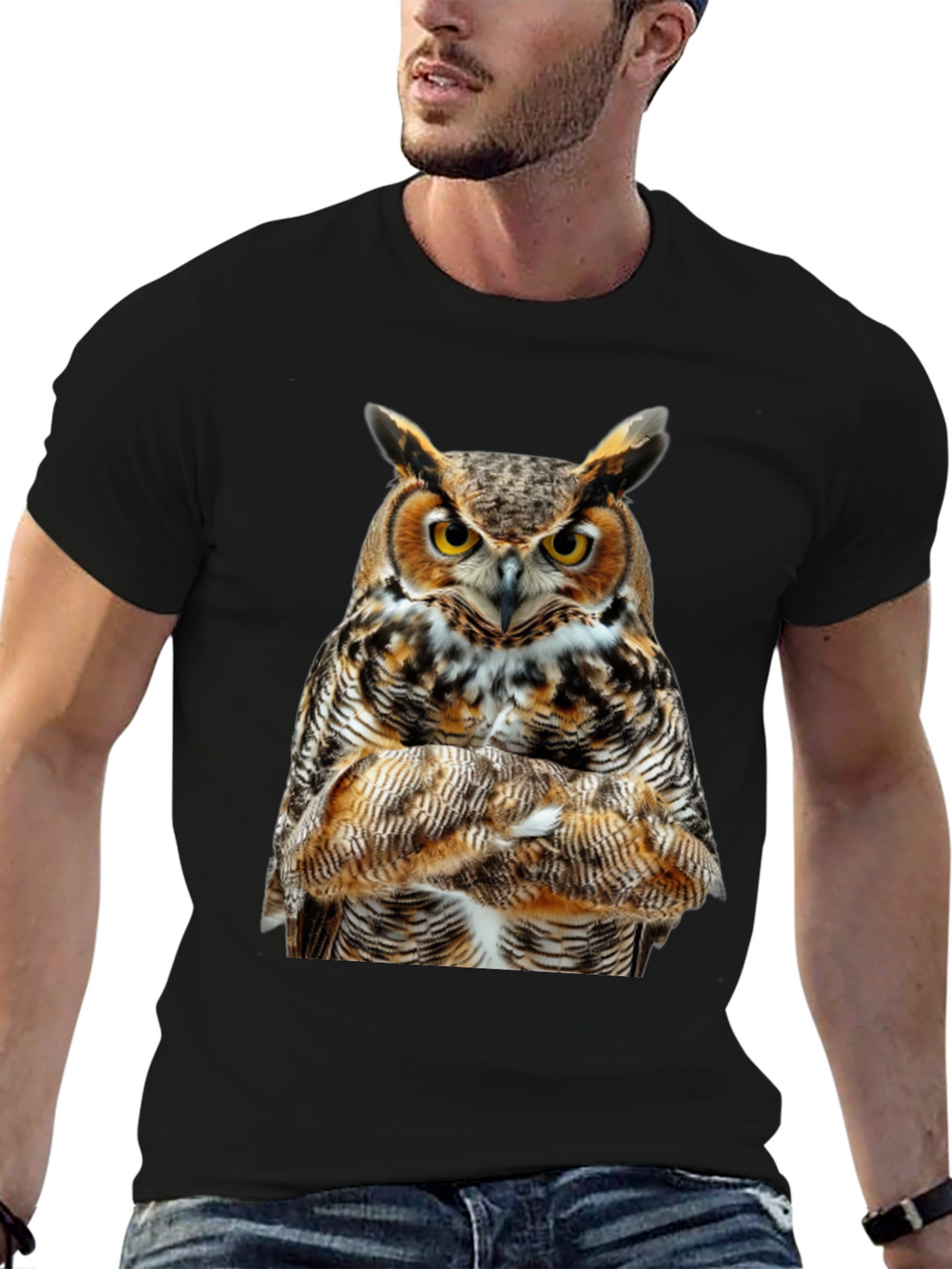 Owl Print Black T-Shirt