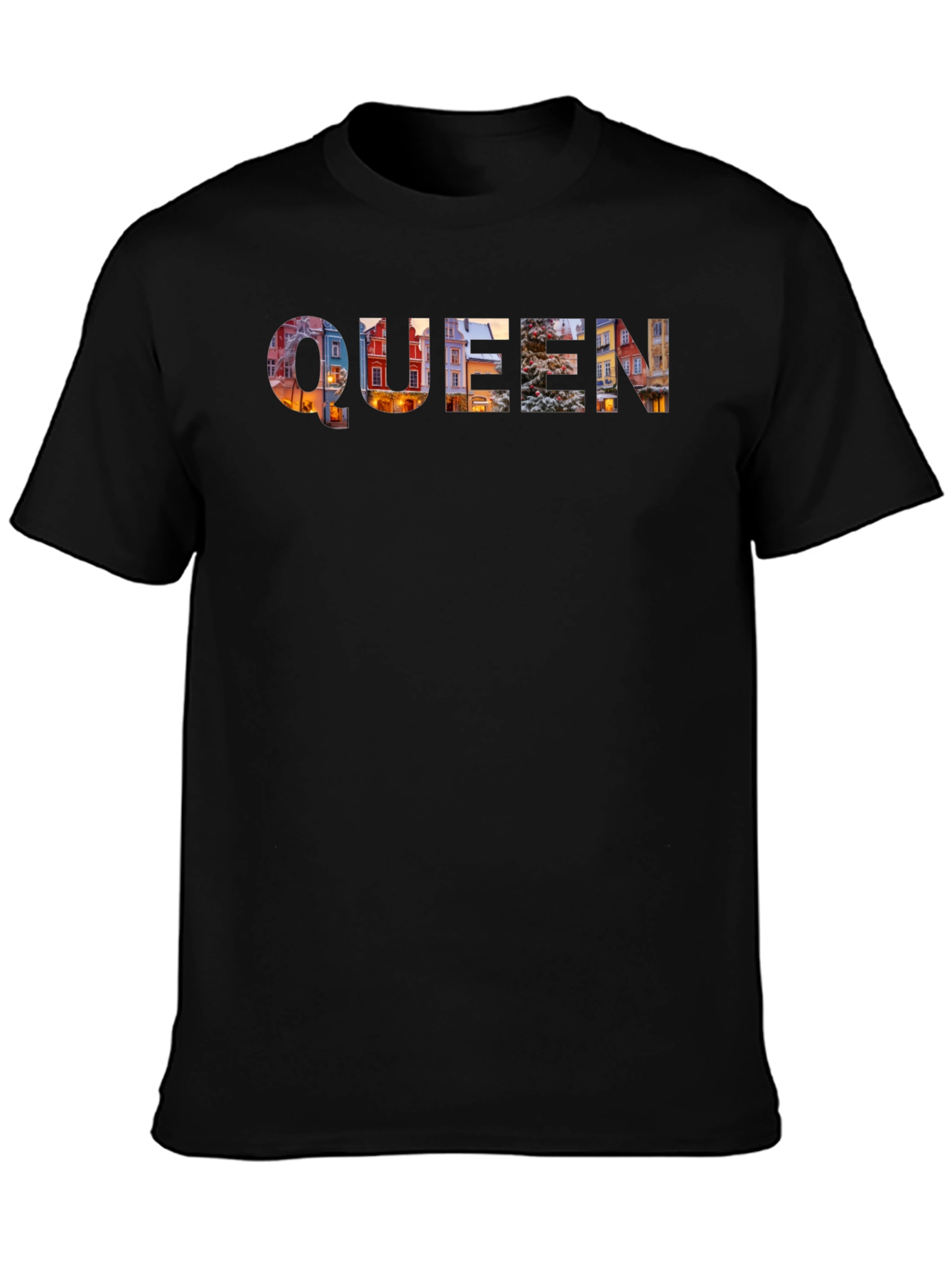 Queen Cityscape Print Black T-Shirt