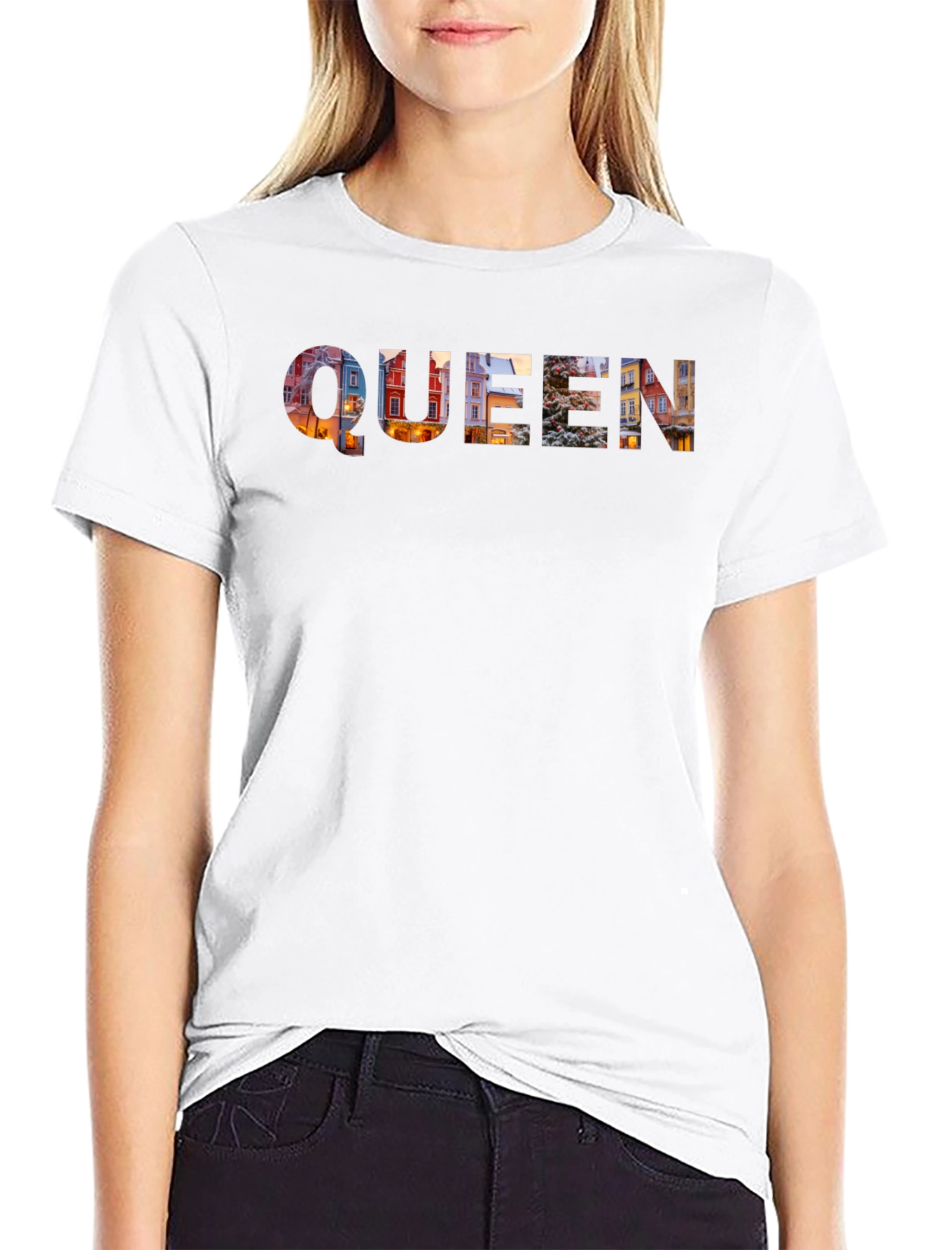 Queen Cityscape Print Black T-Shirt