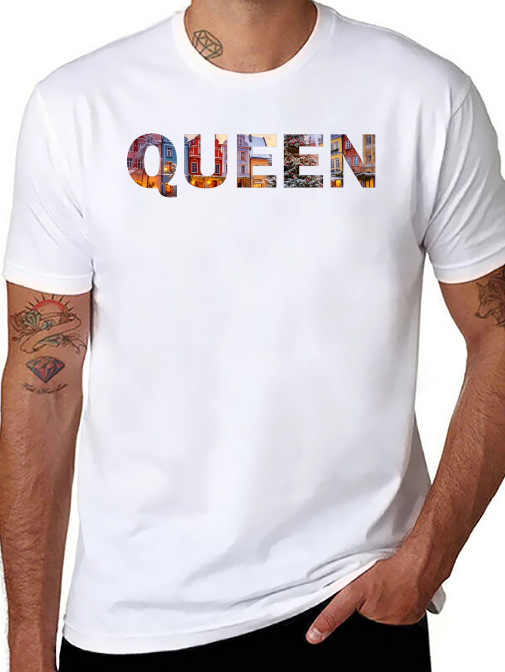 Queen Cityscape Print Black T-Shirt