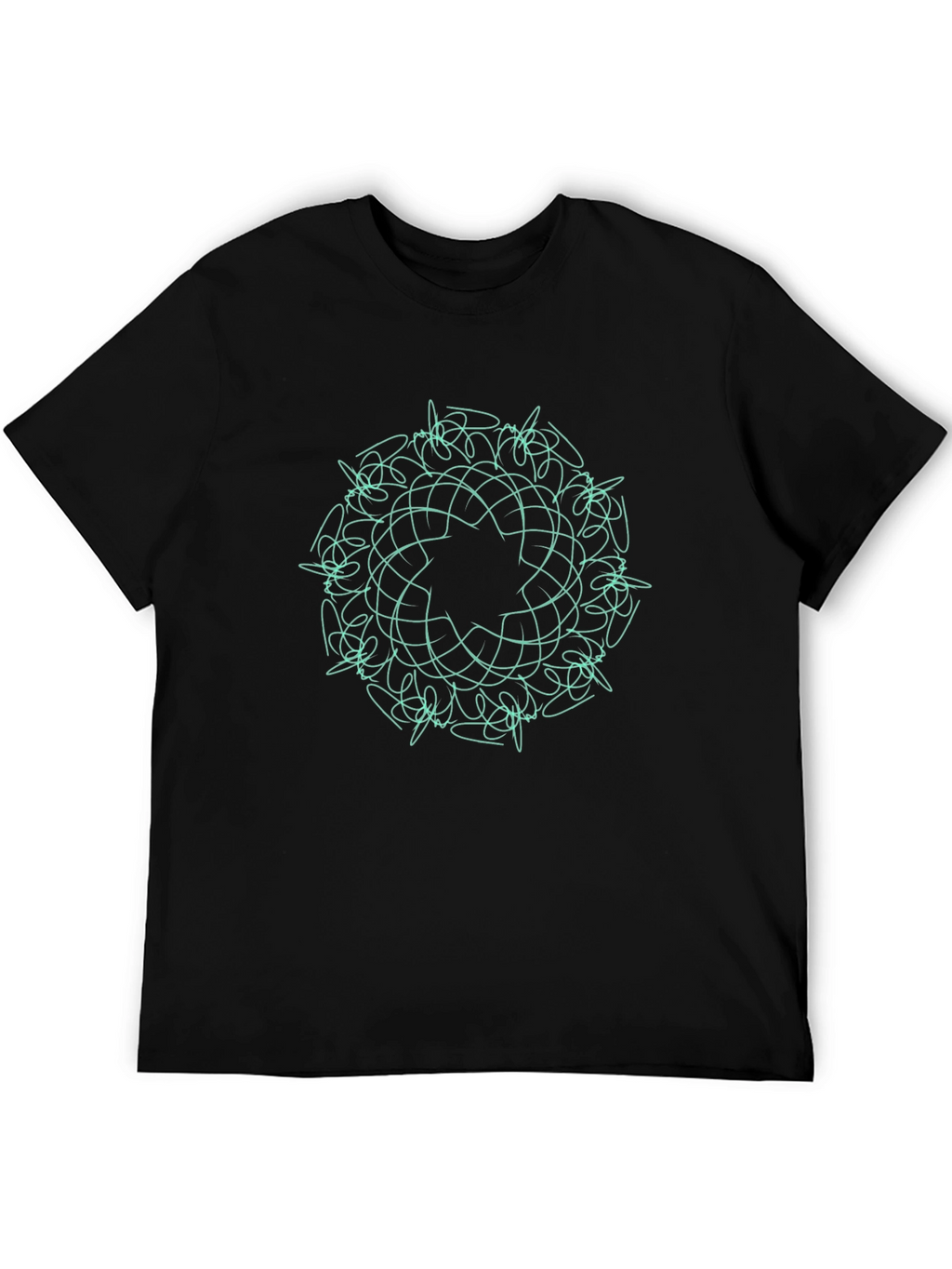 Black T-Shirt with Teal Geometric Mandala Design