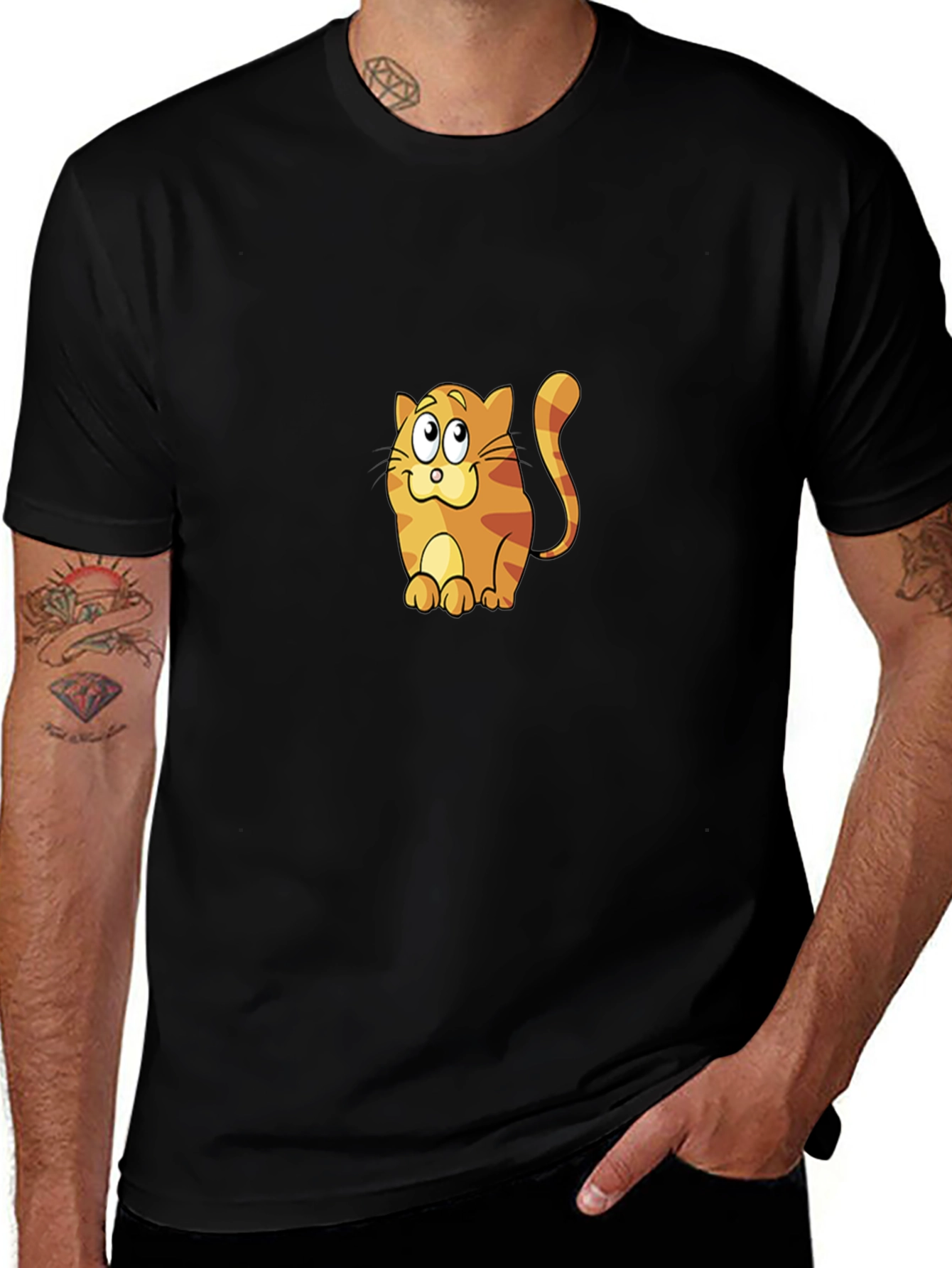 Cute Cartoon Cat Graphic Tee - Unisex Black T-Shirt