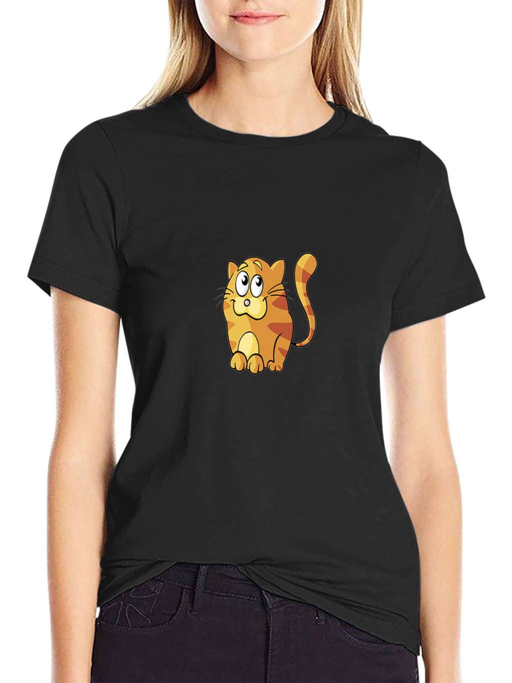 Cute Cartoon Cat Graphic Tee - Unisex Black T-Shirt