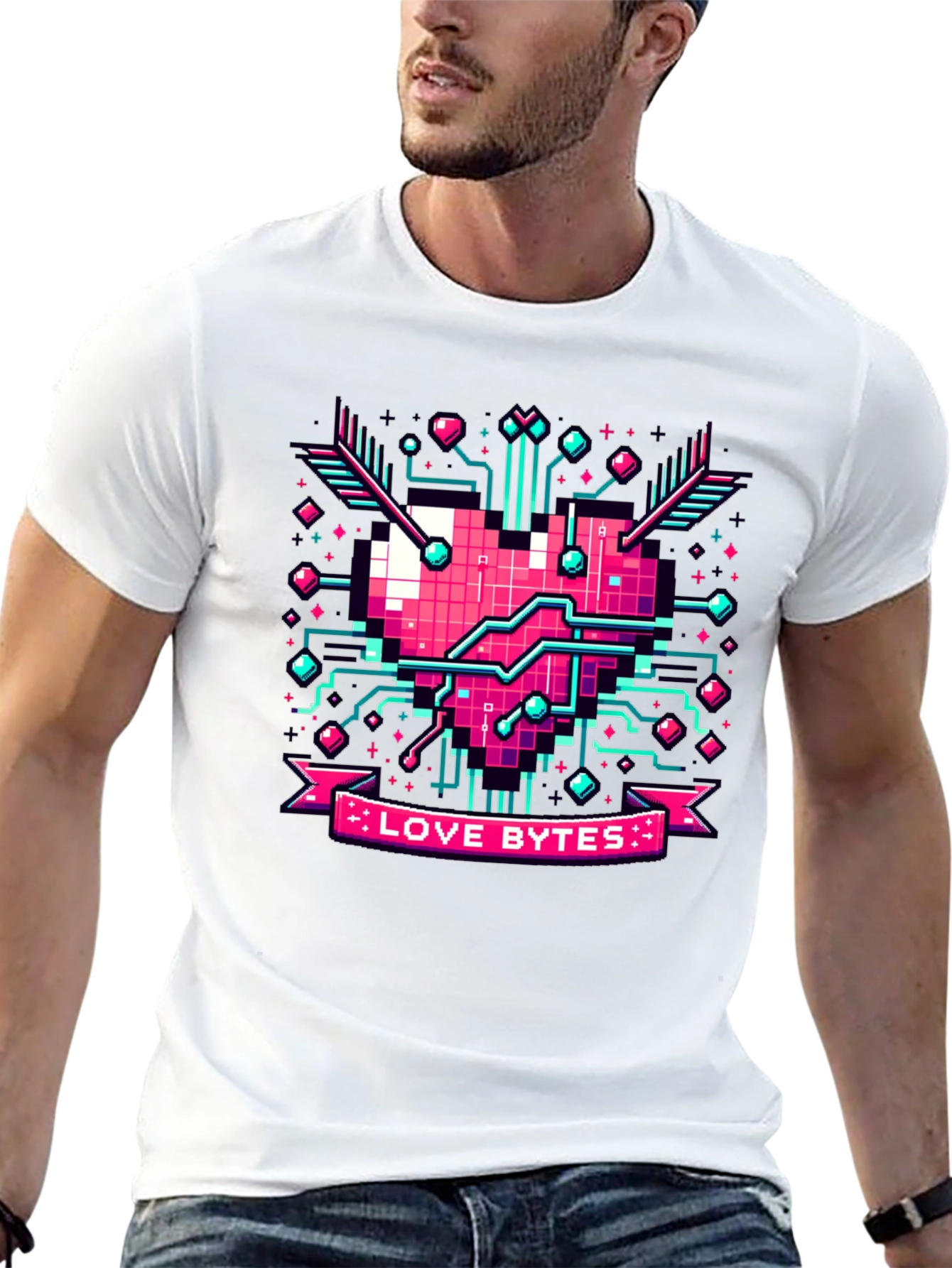 Love Bytes Pixel Heart Graphic Tee