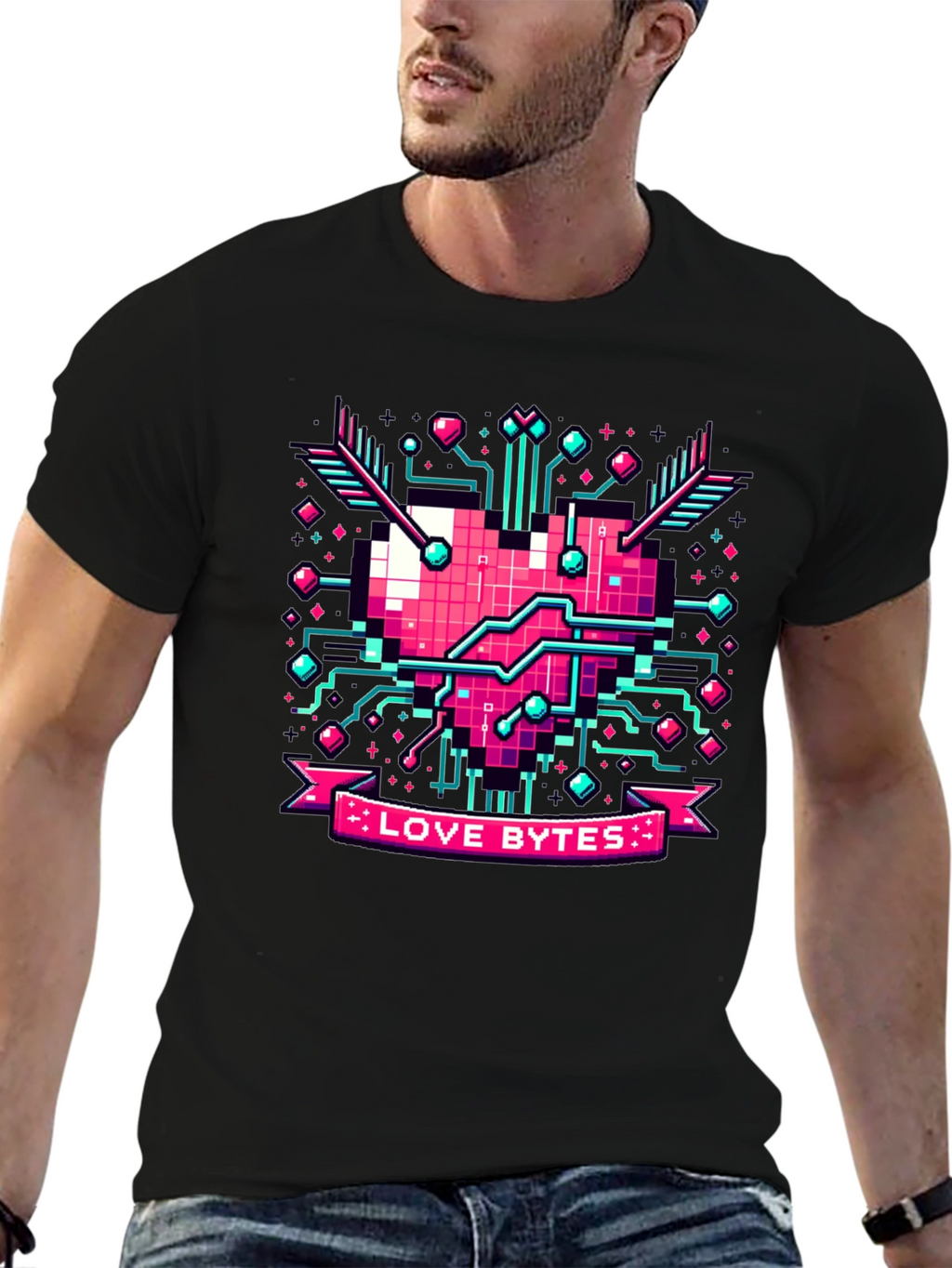 Love Bytes Pixel Heart Graphic Tee