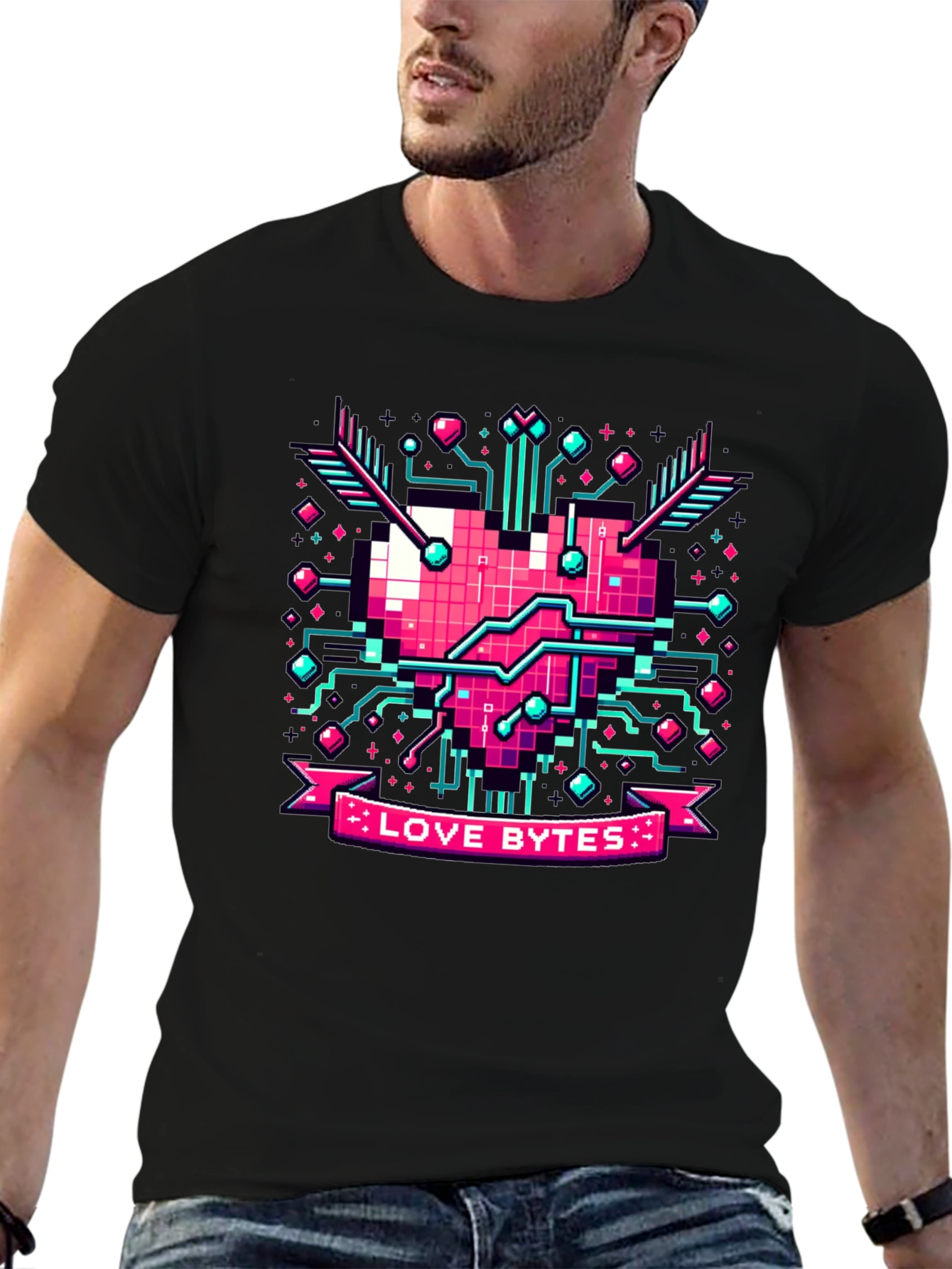 Love Bytes Pixel Heart Graphic Tee