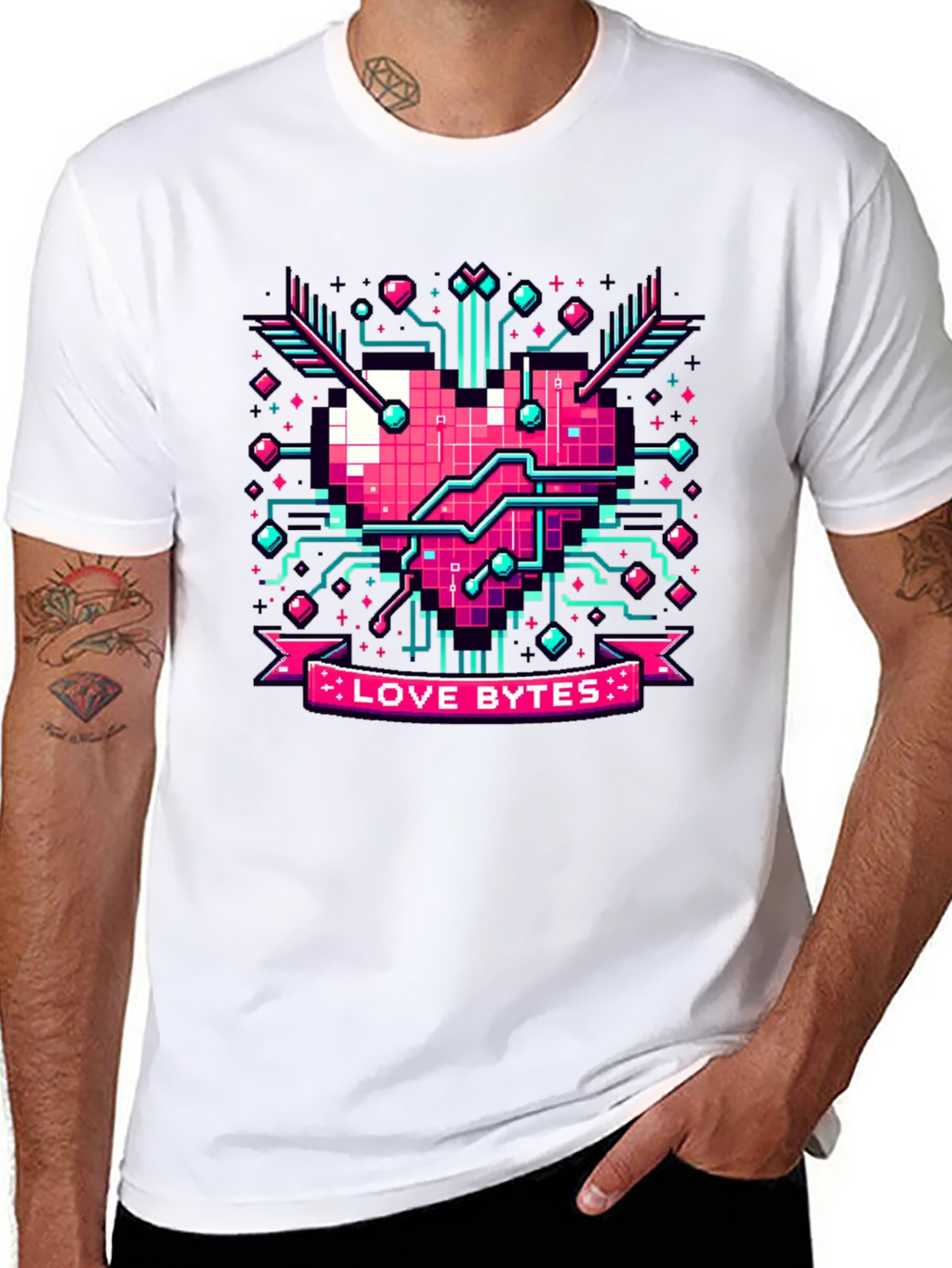 Love Bytes Pixel Heart Graphic Tee