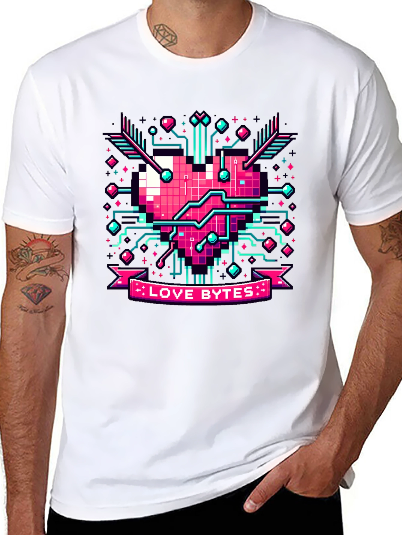 Love Bytes Pixel Heart Graphic Tee