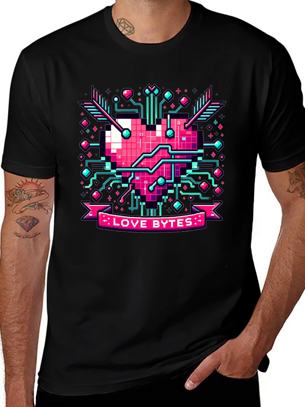 Love Bytes Pixel Heart Graphic Tee