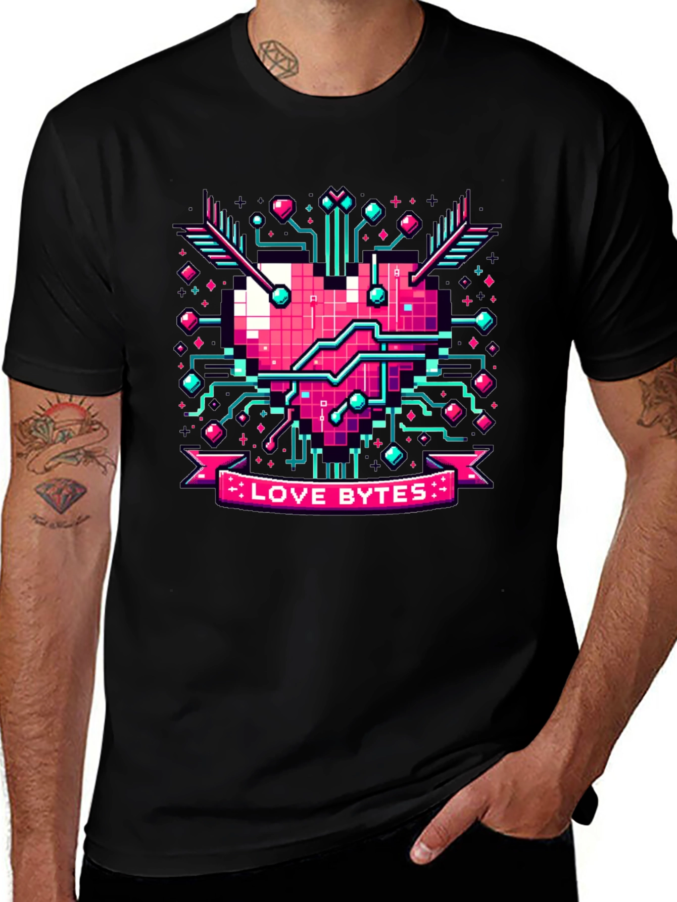 Love Bytes Pixel Heart Graphic Tee