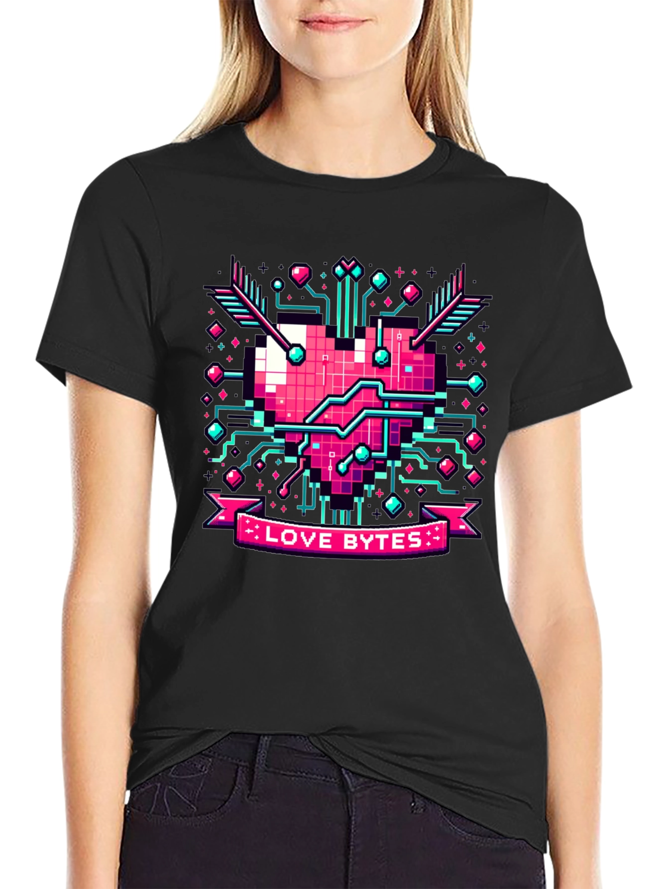 Love Bytes Pixel Heart Graphic Tee