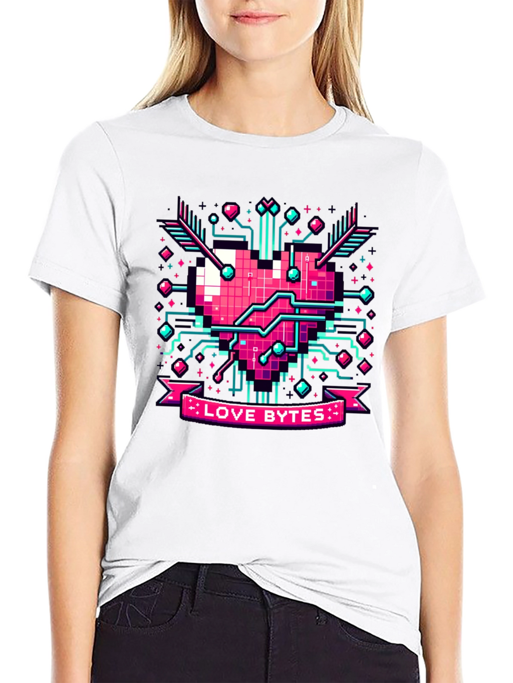 Love Bytes Pixel Heart Graphic Tee