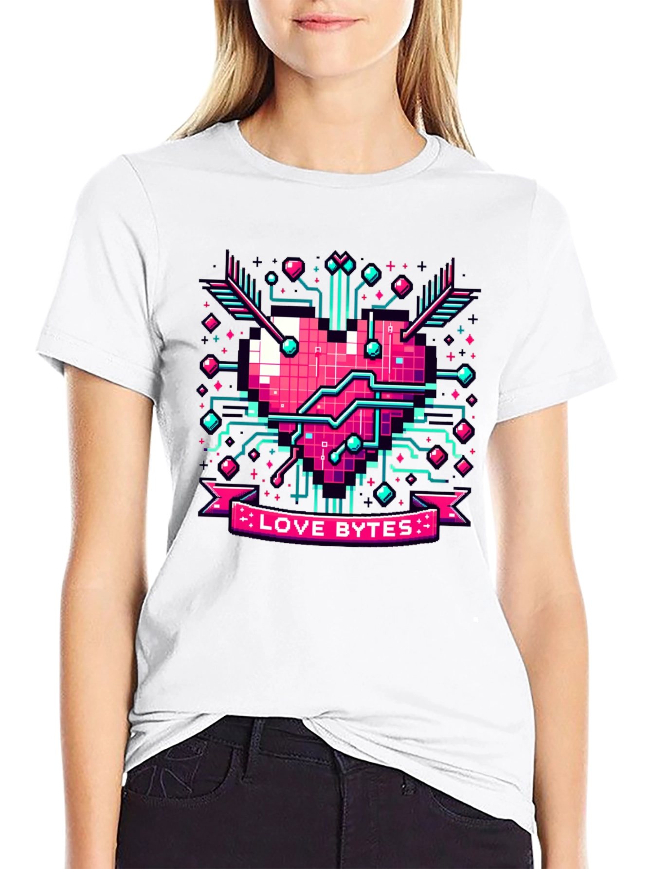 Love Bytes Pixel Heart Graphic Tee