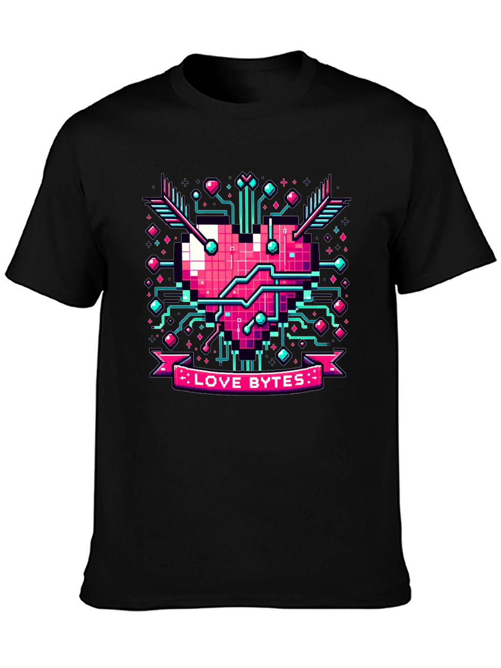 Love Bytes Pixel Heart Graphic Tee