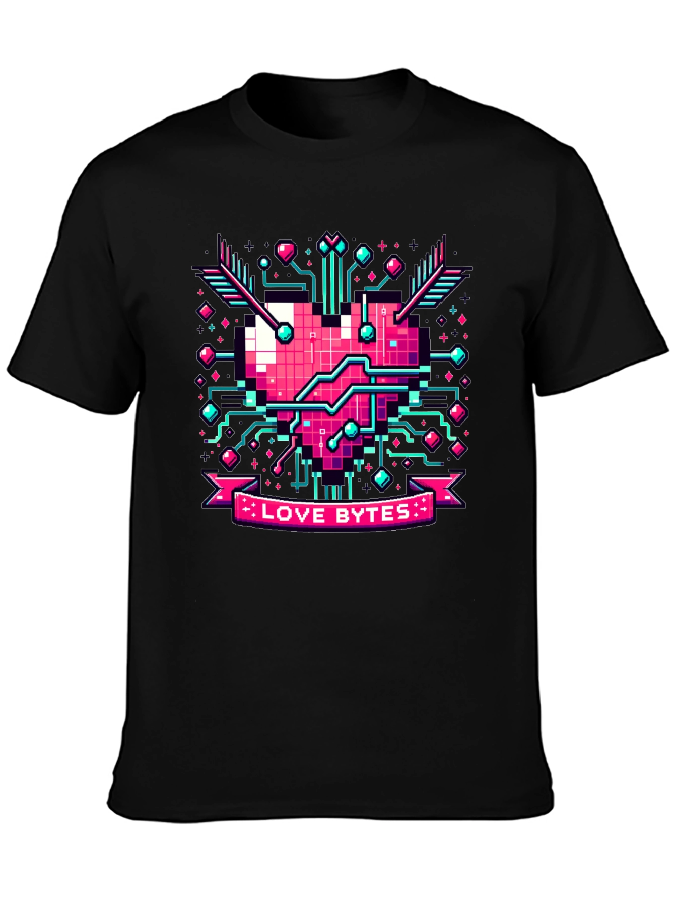Love Bytes Pixel Heart Graphic Tee