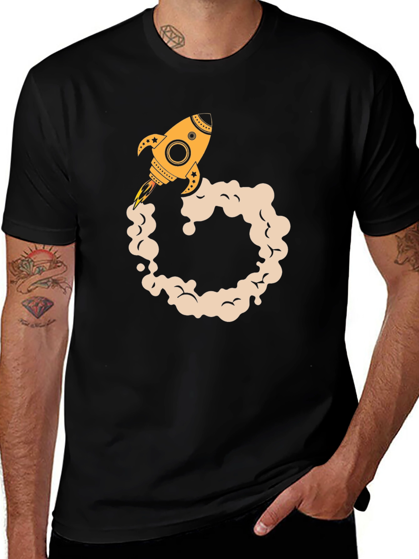 Rocket Launch Graphic Tee - Black Cotton Blend T-Shirt