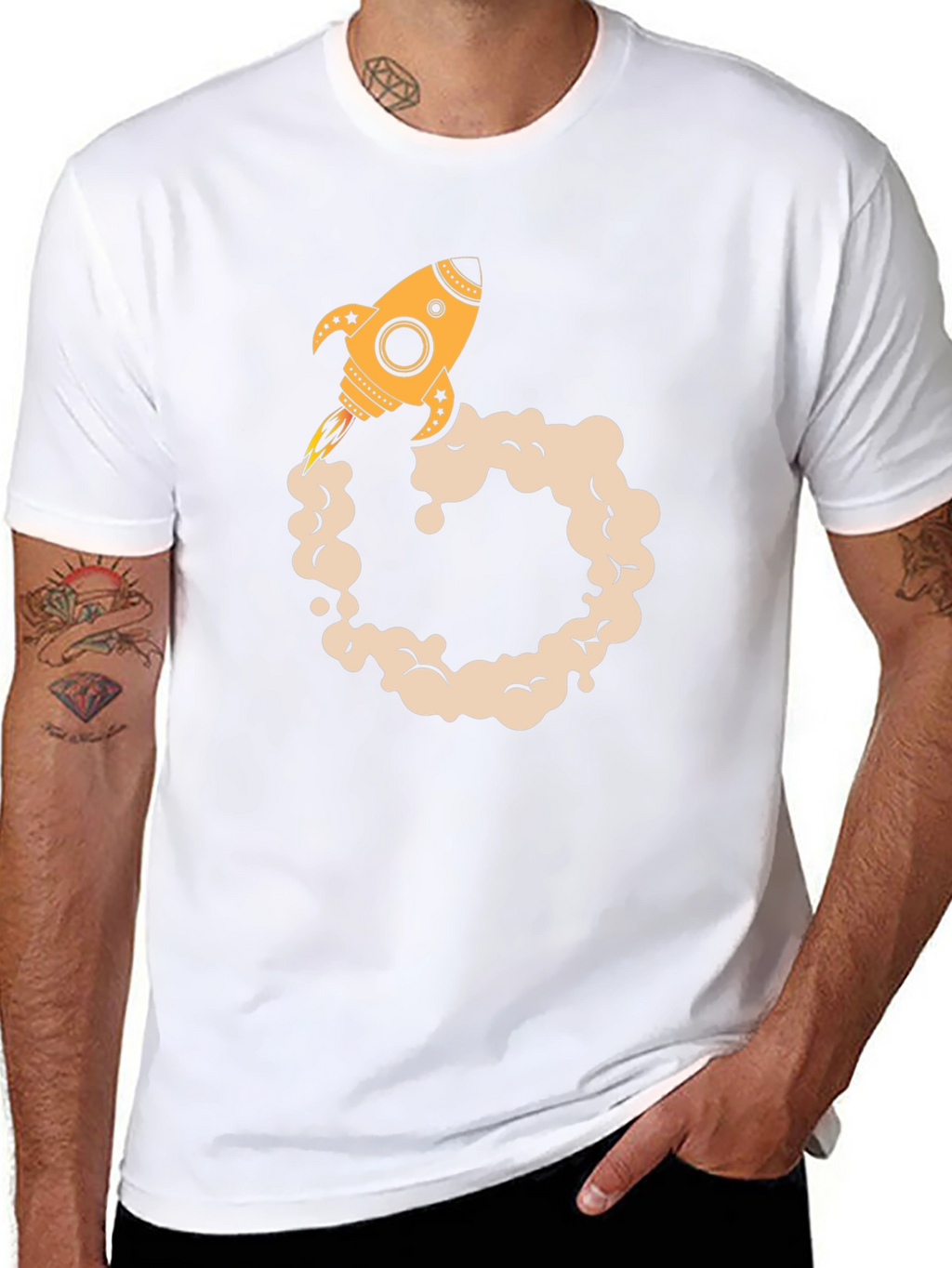 Rocket Launch Graphic Tee - Black Cotton Blend T-Shirt