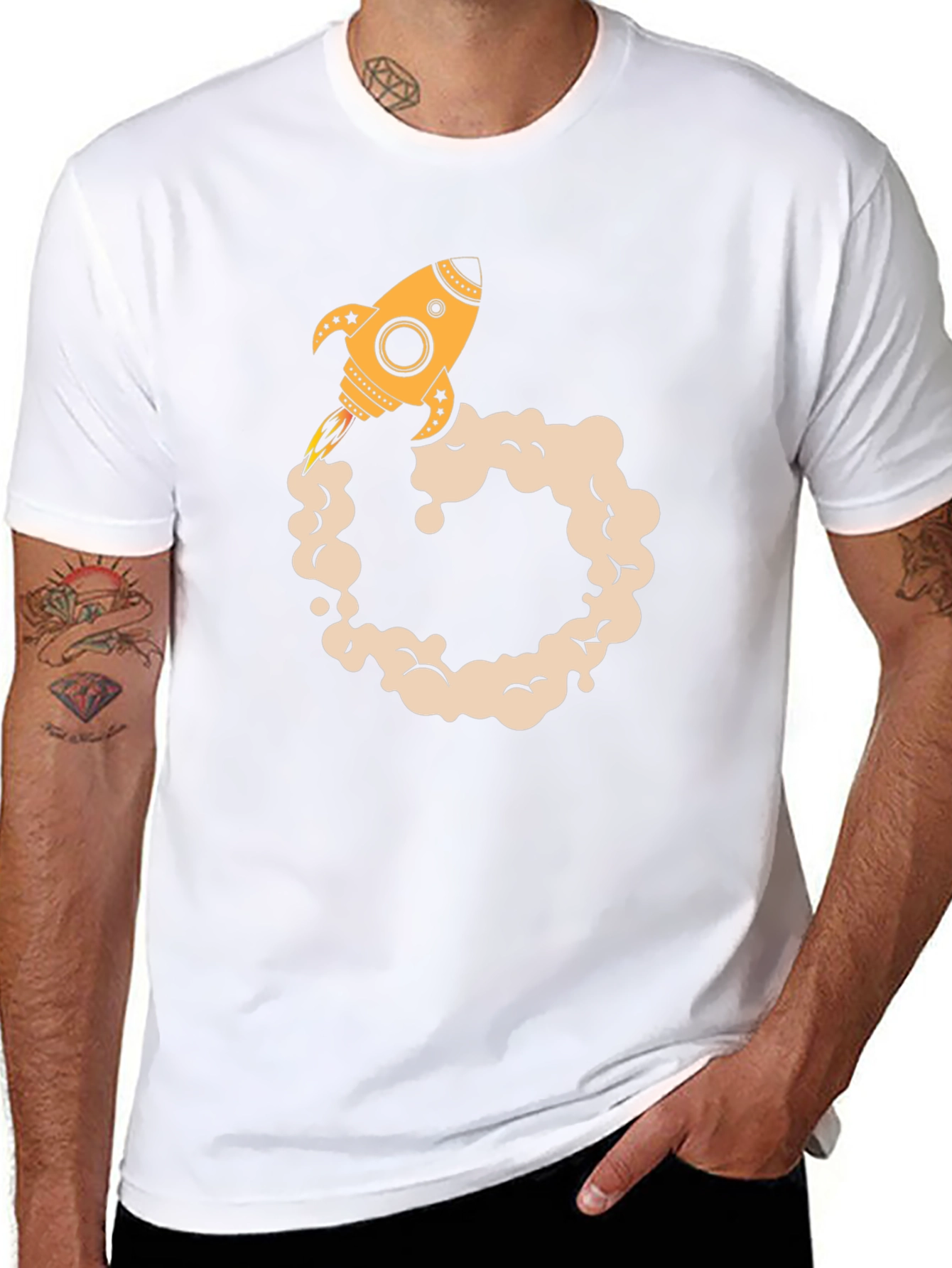 Rocket Launch Graphic Tee - Black Cotton Blend T-Shirt
