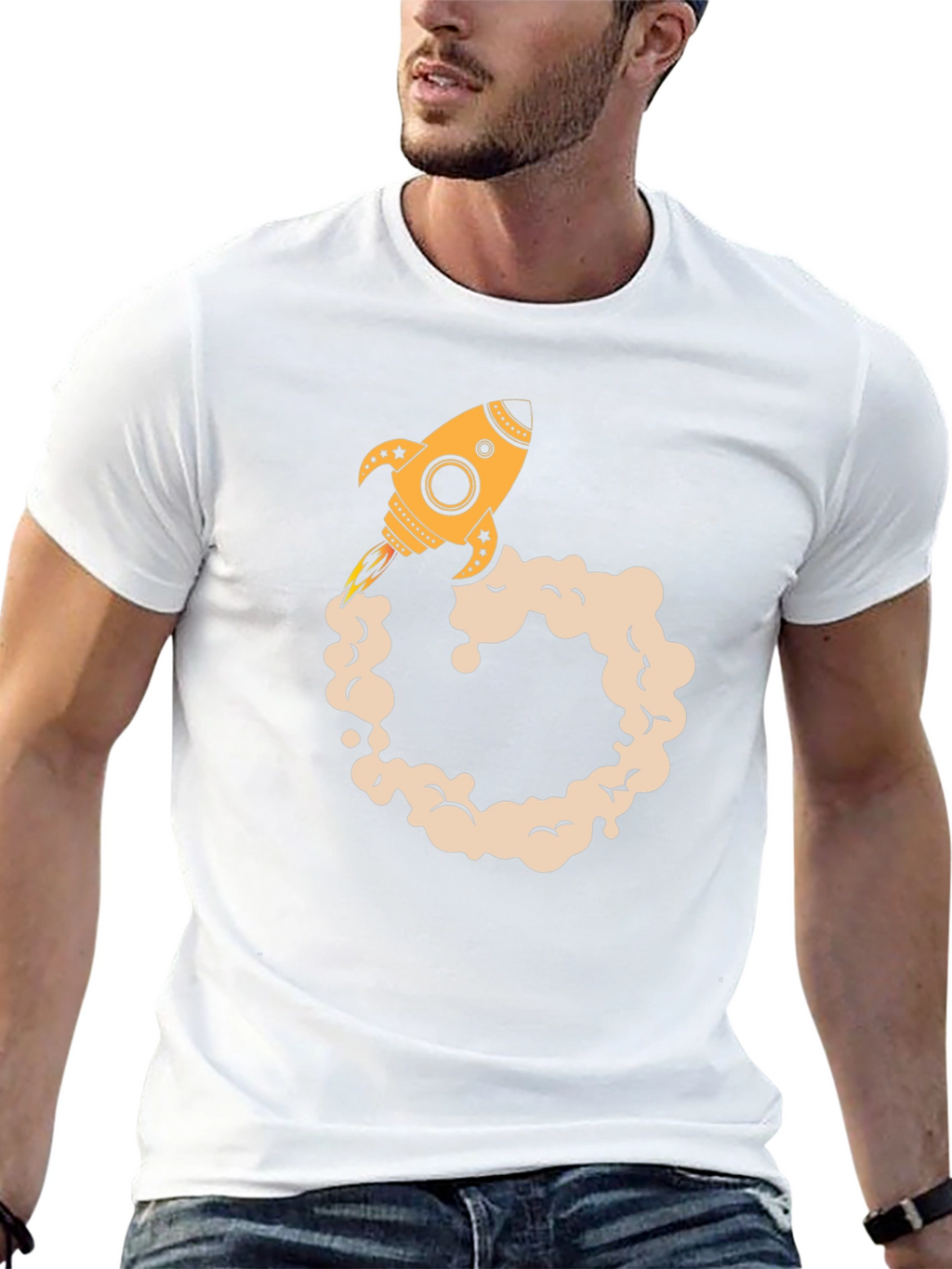 Rocket Launch Graphic Tee - Black Cotton Blend T-Shirt