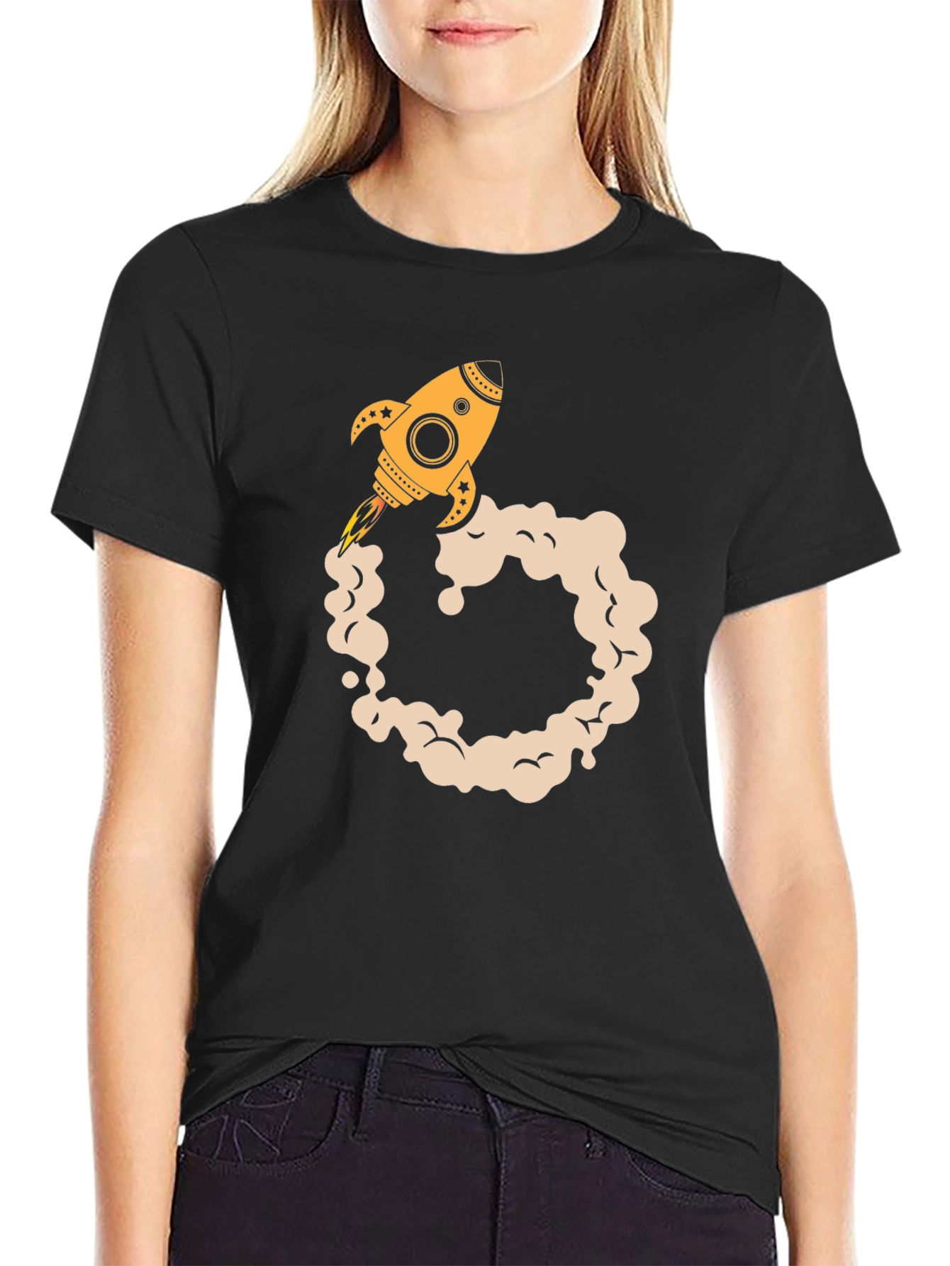 Rocket Launch Graphic Tee - Black Cotton Blend T-Shirt