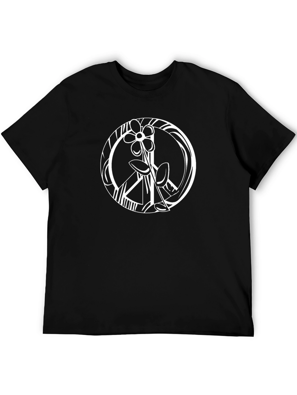Peace Sign Flower Black T-Shirt