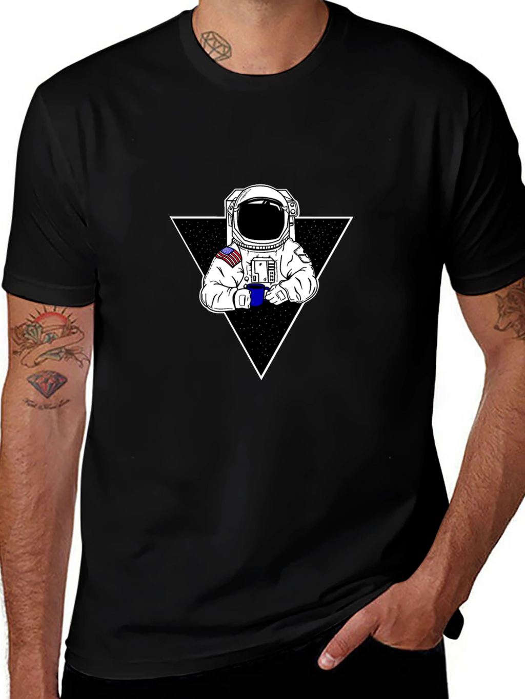 Astronaut Coffee Triangle Black T-Shirt