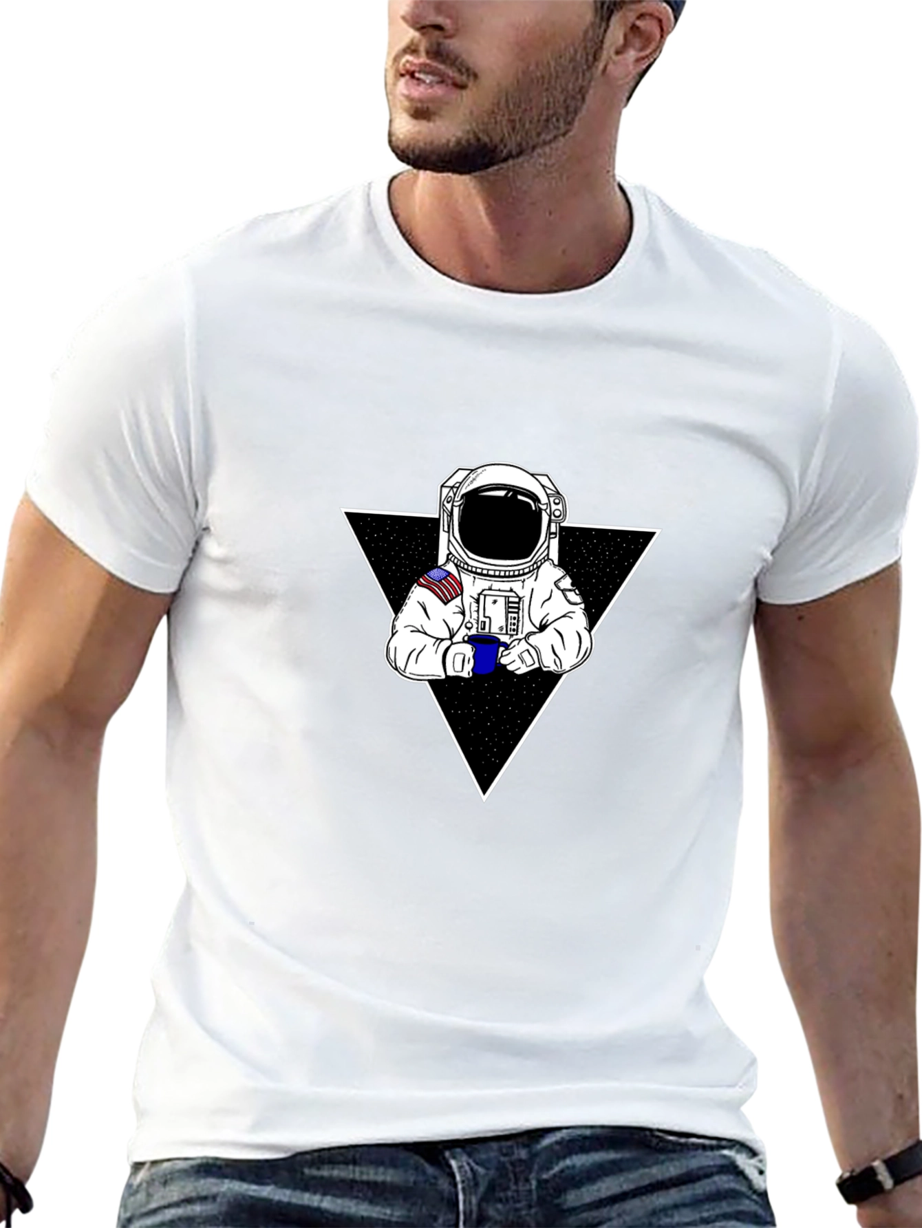 Astronaut Coffee Triangle Black T-Shirt