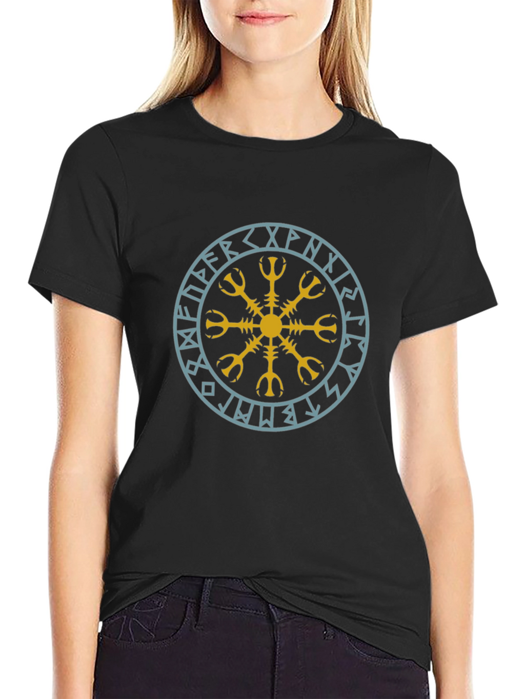 Viking Rune Circle Graphic Tee - Black