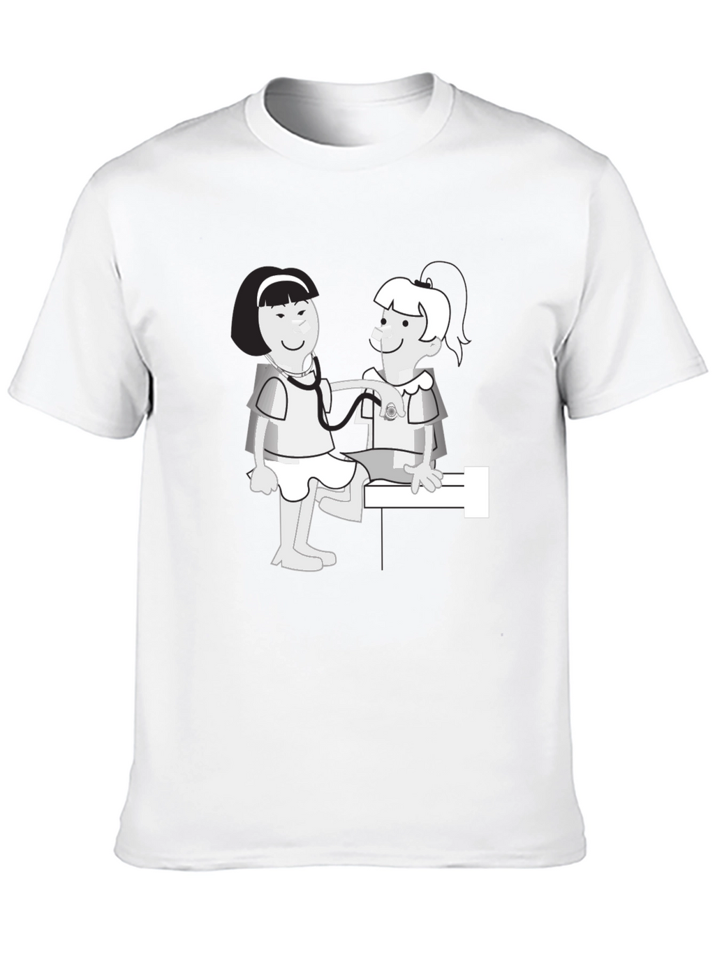 Cartoon Nurse Graphic T-Shirt - Classic Crew Neck