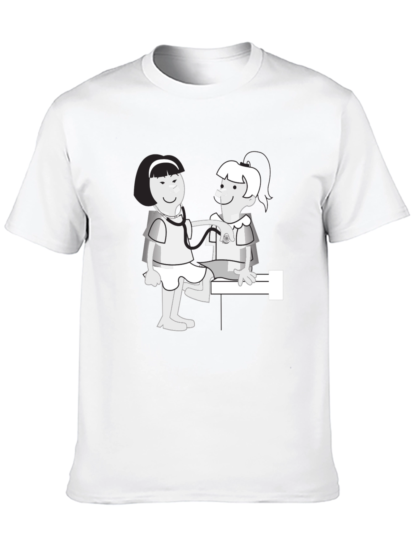 Cartoon Nurse Graphic T-Shirt - Classic Crew Neck
