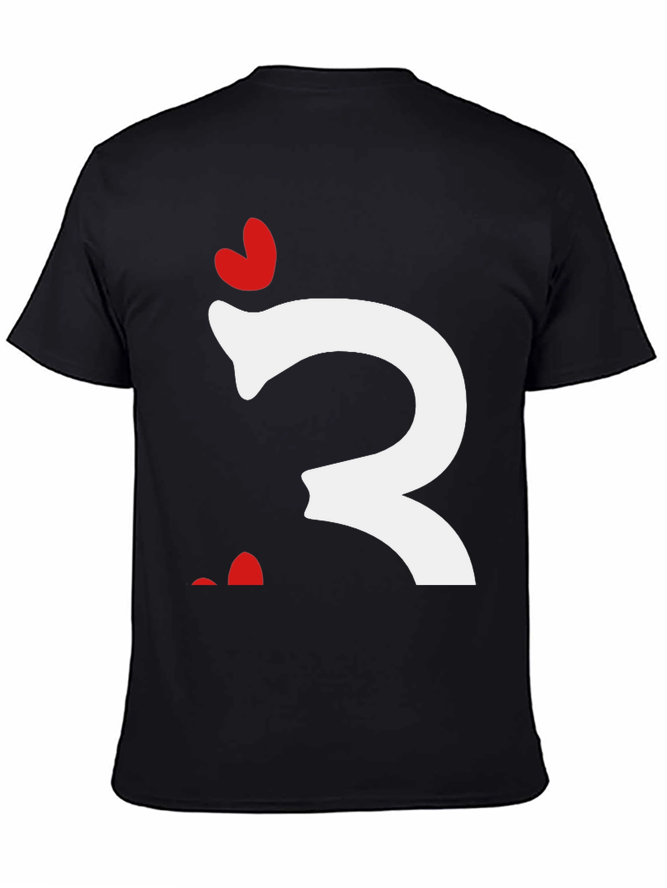 Quirky Heart Letter T-Shirt - Black Cotton Tee