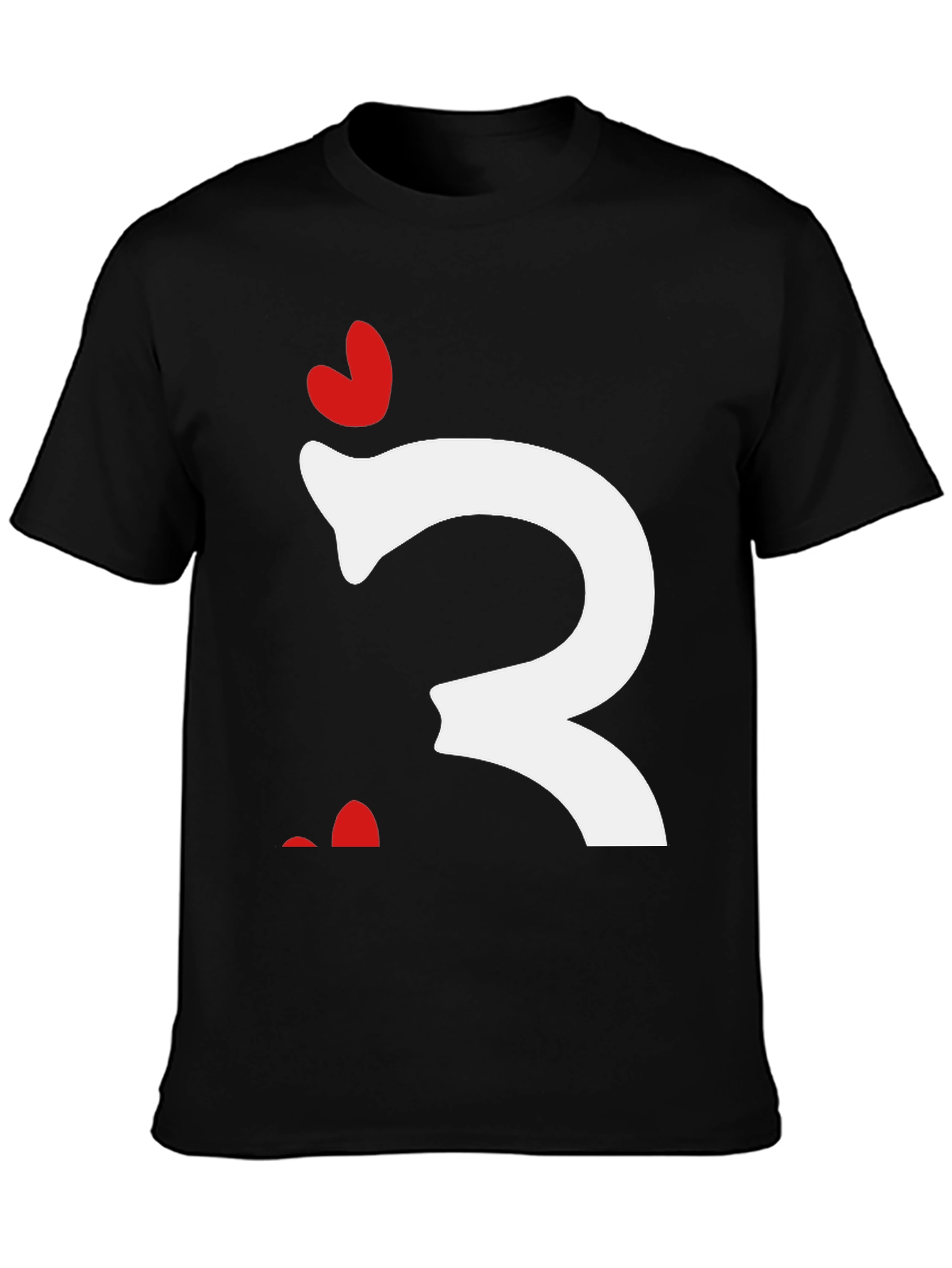 Quirky Heart Letter T-Shirt - Black Cotton Tee