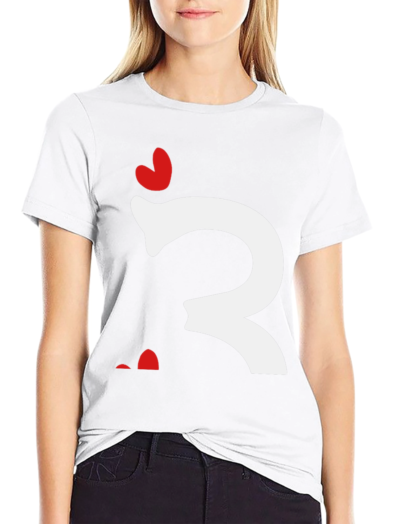 Quirky Heart Letter T-Shirt - Black Cotton Tee