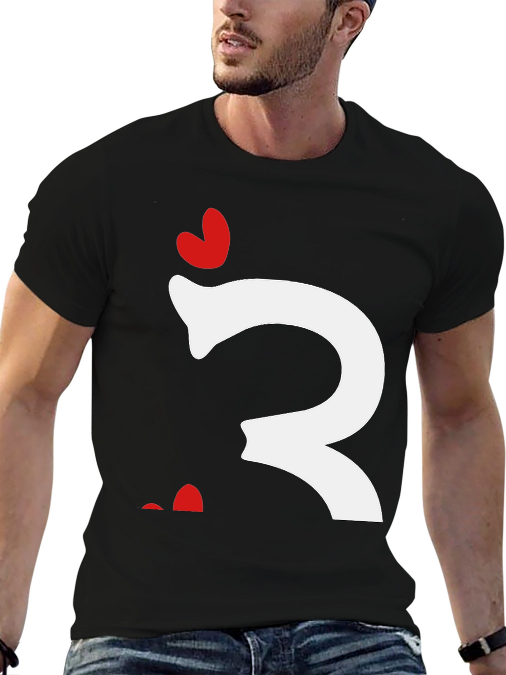 Quirky Heart Letter T-Shirt - Black Cotton Tee